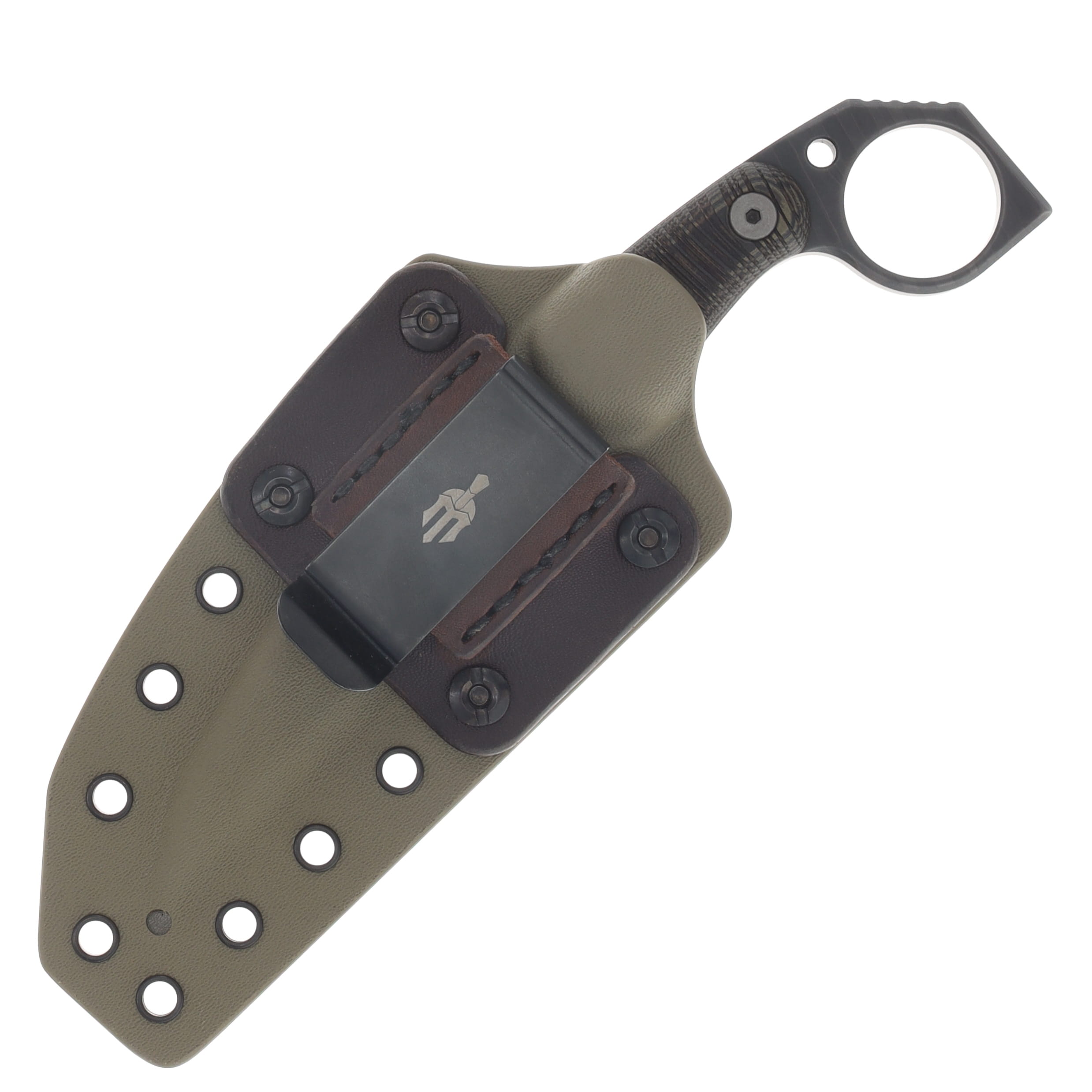 Miller Bros M-5 Fixed Knife Striped Etched Blade Black Handle Tan/Brown Sheath View 5
