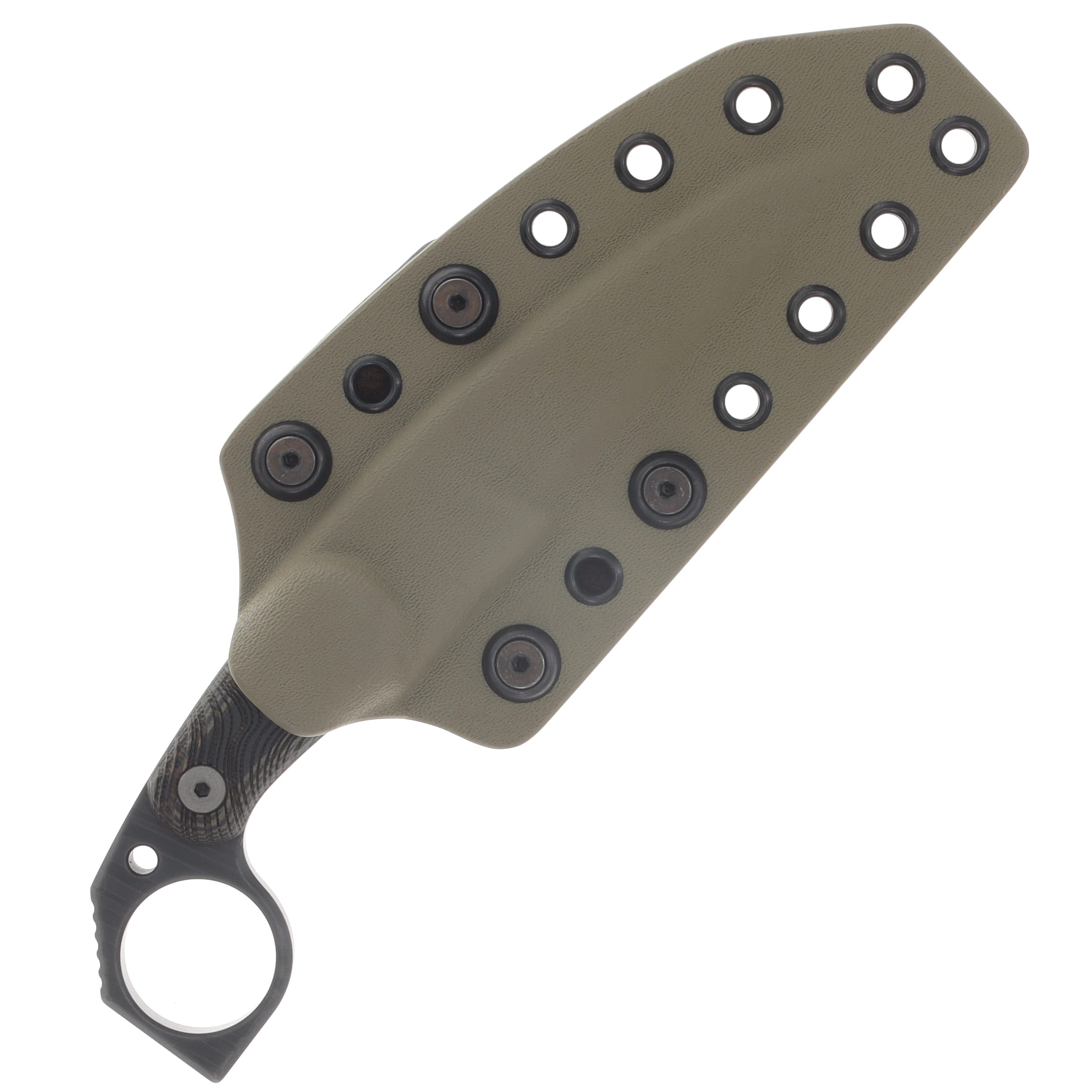 Miller Bros M-5 Fixed Knife Striped Etched Blade Black Handle Tan/Brown Sheath View 6