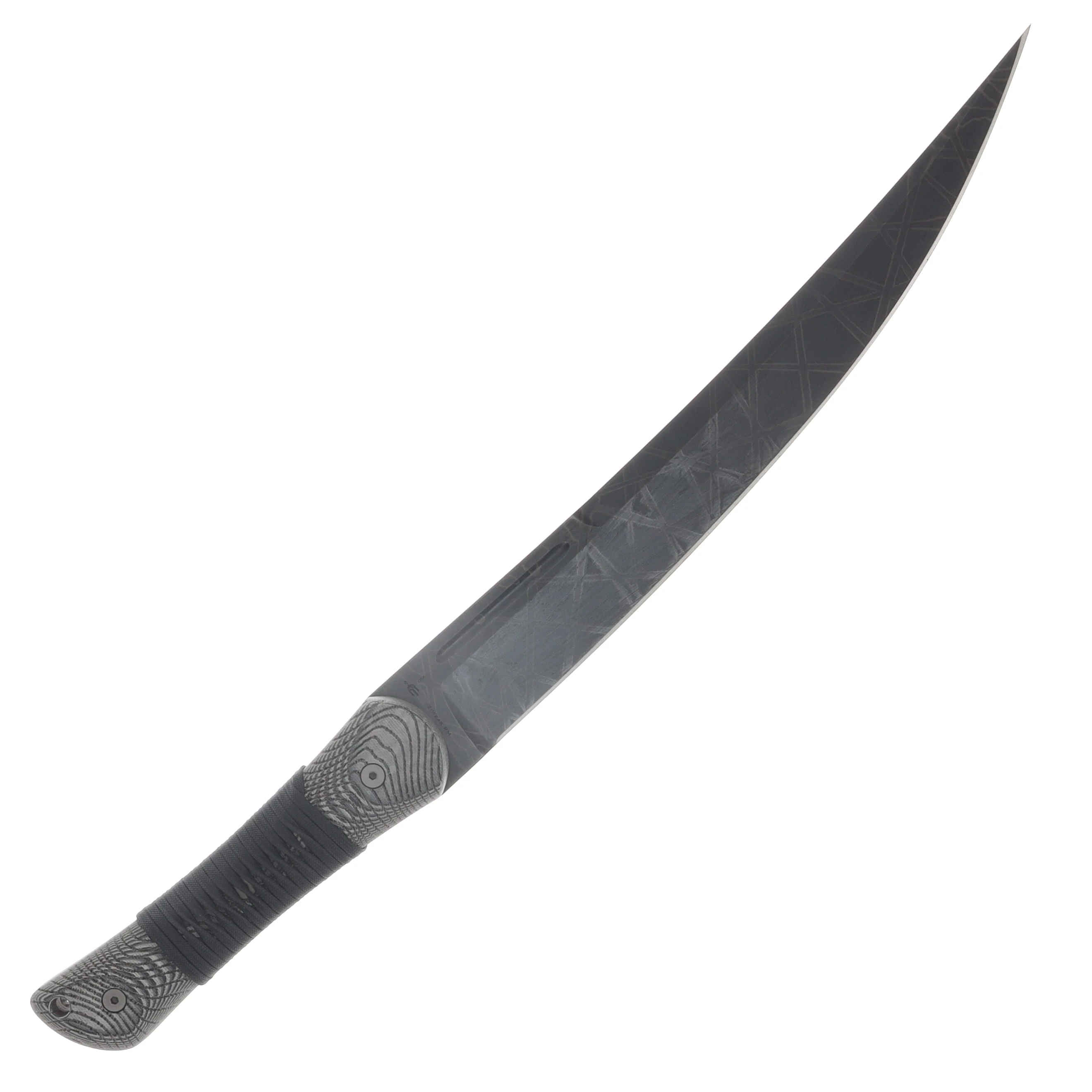 Miller Bros M-34 Short Sword Criss Cross Pattern Etch Tan/Black Handle Black Paracord Tan/Black Sheath M-34CRSTNBKSNBKHBKP View 4
