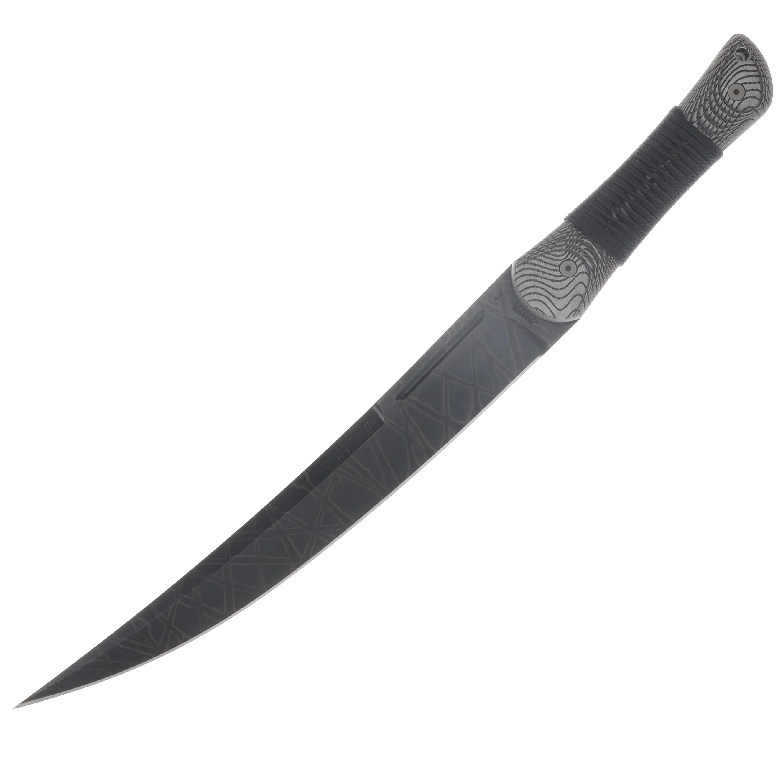 Miller Bros M-34 Short Sword Criss Cross Pattern Etch Tan/Black Handle Black Paracord Tan/Black Sheath M-34CRSTNBKSNBKHBKP View 3