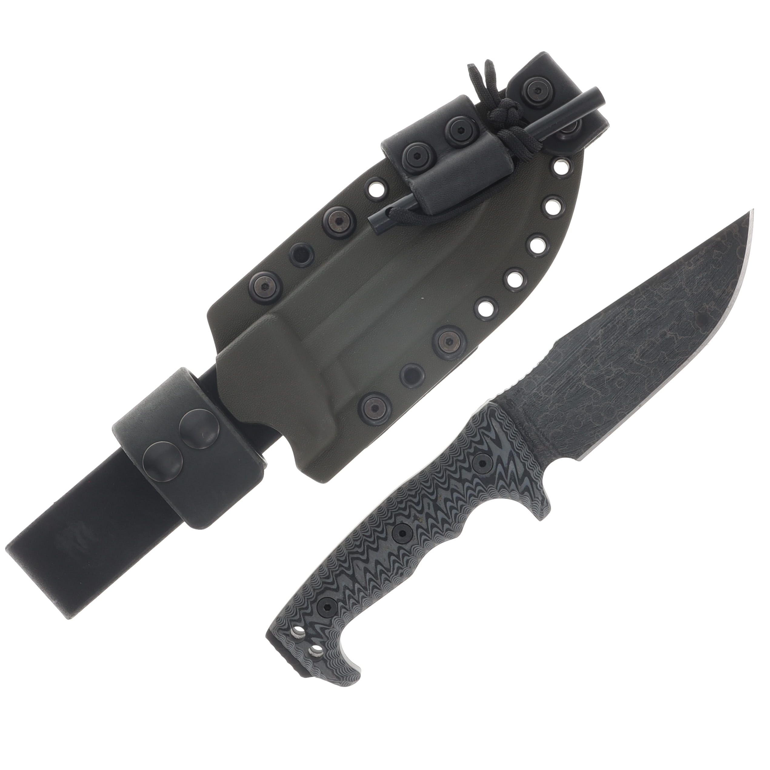 Miller Bros M-8 Fixed Knife Splatter Etch Blade Black/Grey Handle OD Green/Black Sheath M-8SPLODBKSBKGYH View 2