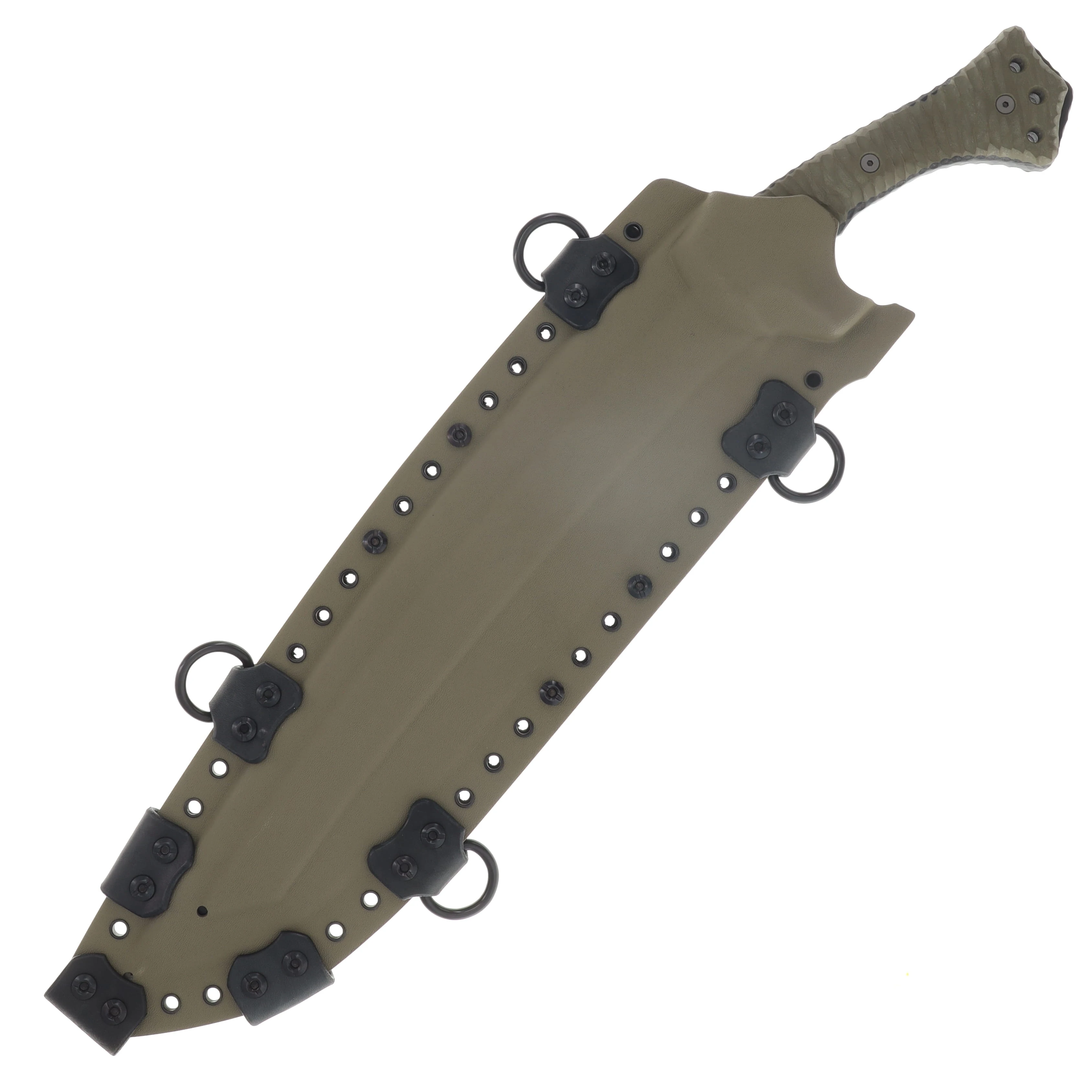 Miller Bros M-19 Fixed Knife Black Blade OD Green Handle Tan/Black Sheath M-19TNBKSODHBKB View 6