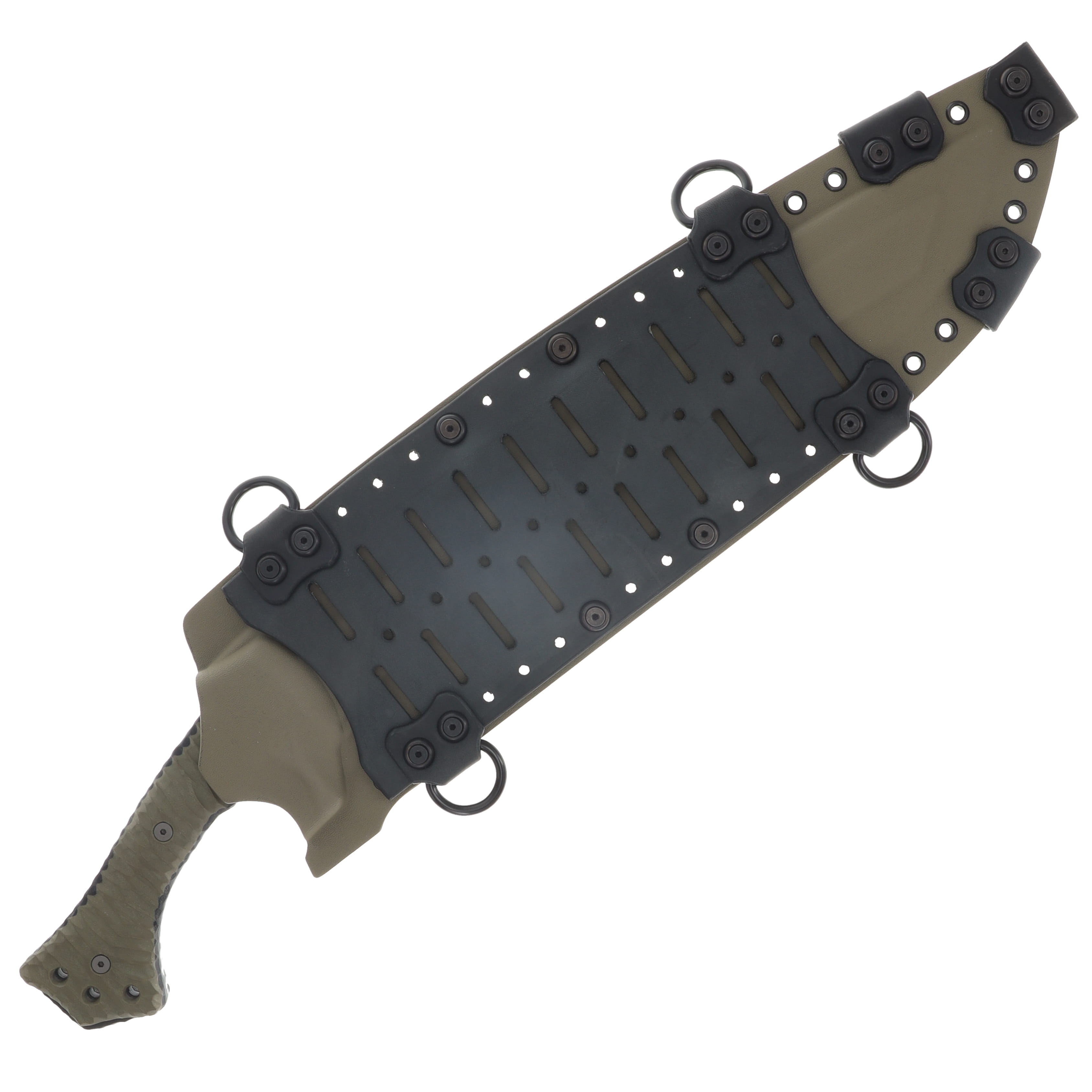 Miller Bros M-19 Fixed Knife Black Blade OD Green Handle Tan/Black Sheath M-19TNBKSODHBKB View 5
