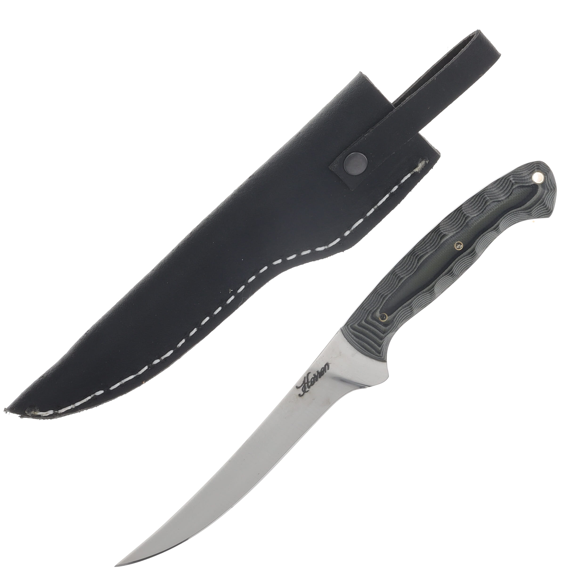 Herron Knives Fixed Blade Fillet Knife L6 Carbon Steel/Black and Silver G-10 Micarta HK15 View 2