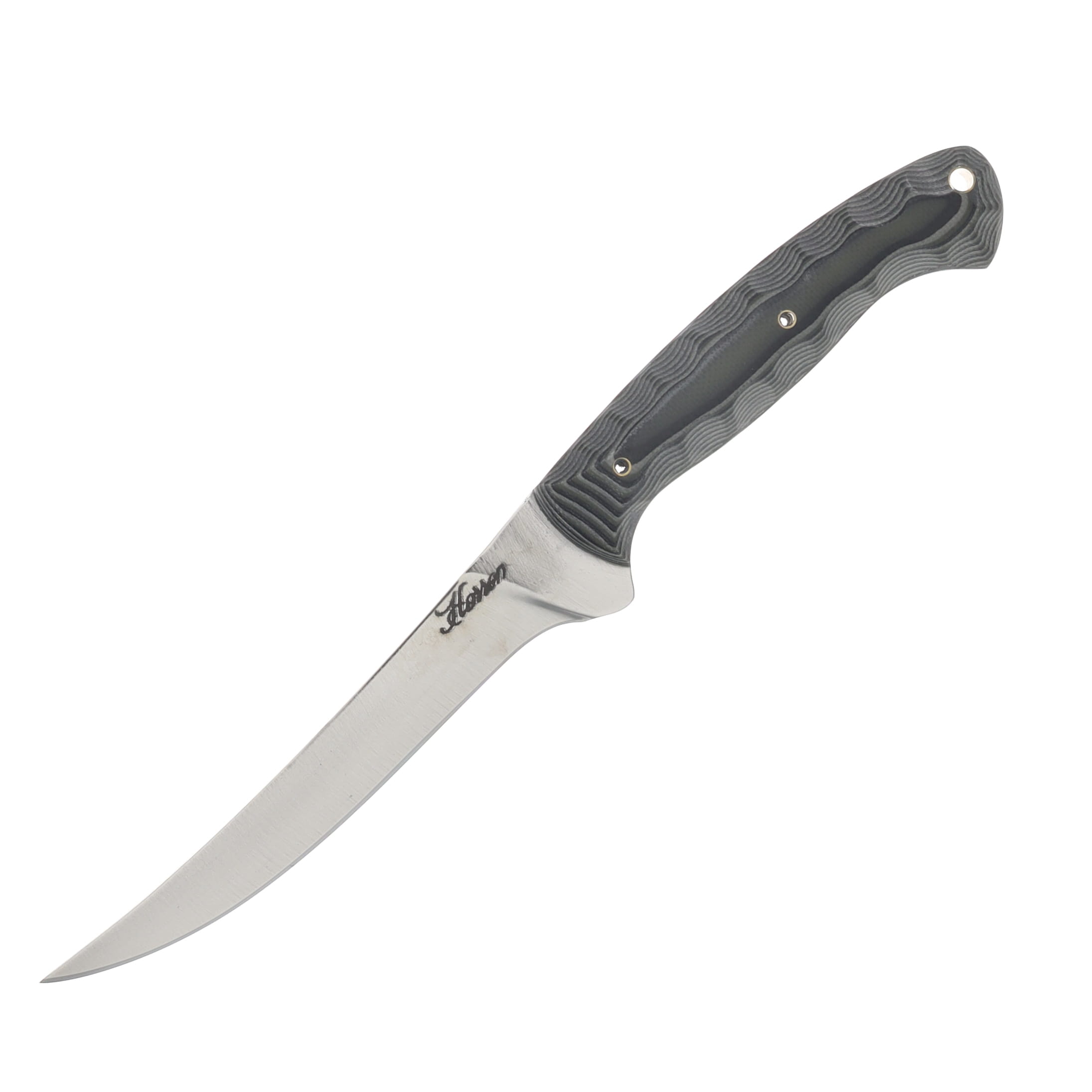 Herron Knives Fixed Blade Fillet Knife L6 Carbon Steel/Black and Silver G-10 Micarta HK15 View 3