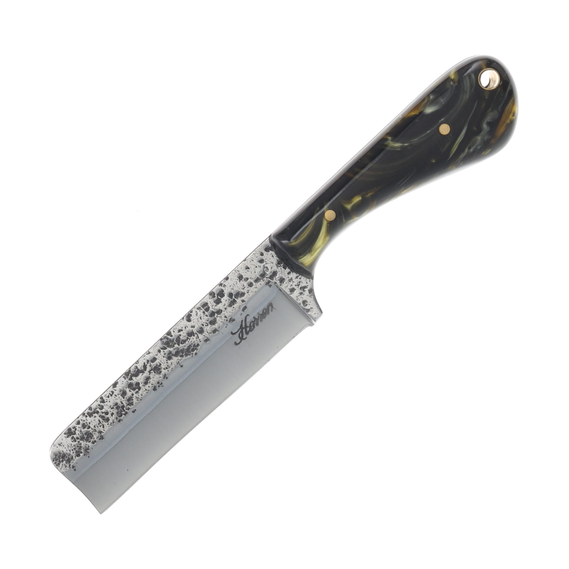 Herron Knives Fixed Blade Chopper Knife L6 Carbon Steel/Black and Gold Mica Pearl Resin HK20 View 3