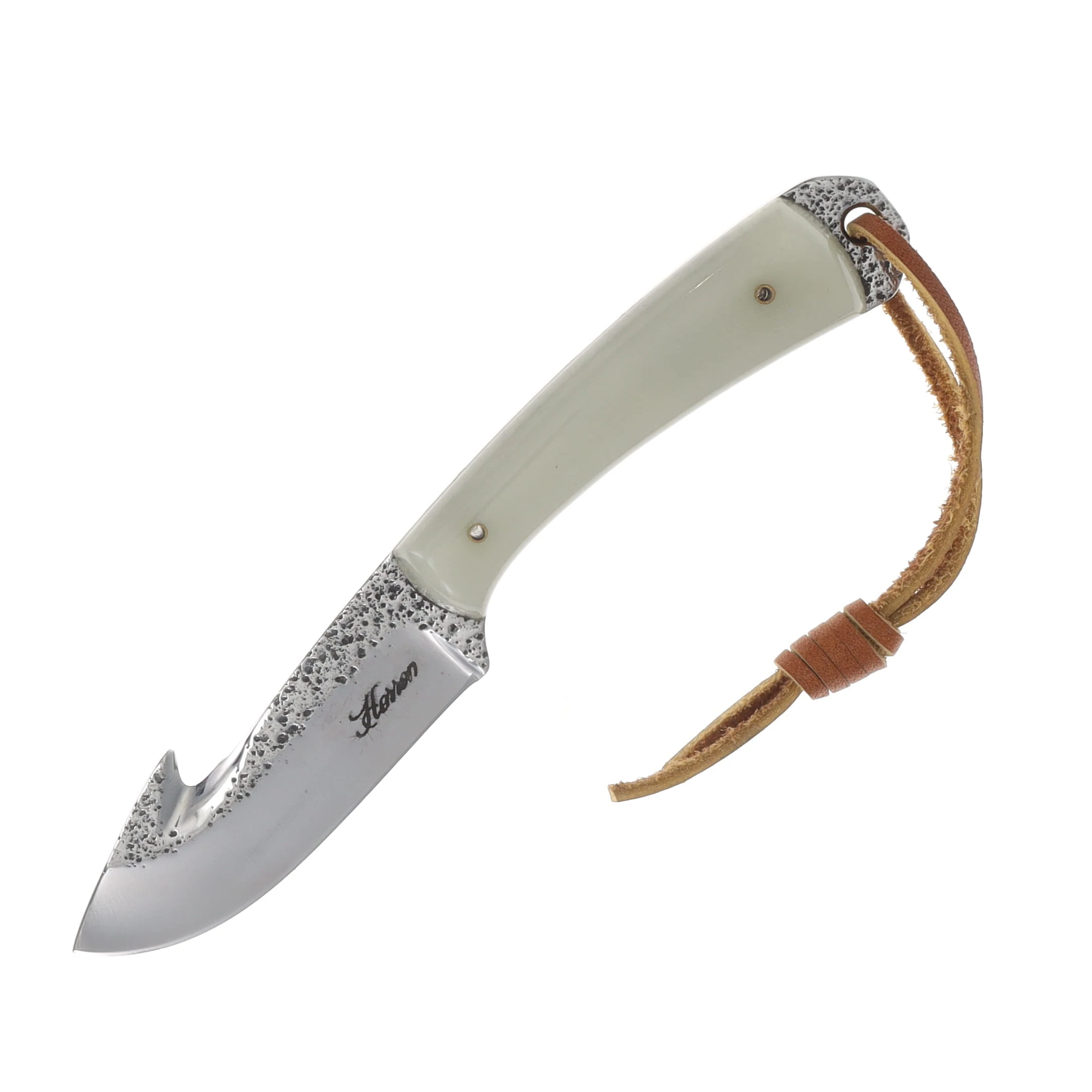 Herron Knives Fixed Blade Guthook Skinner L6 Carbon Steel/Glow In The Dark Mica Pearl HK31 View 3