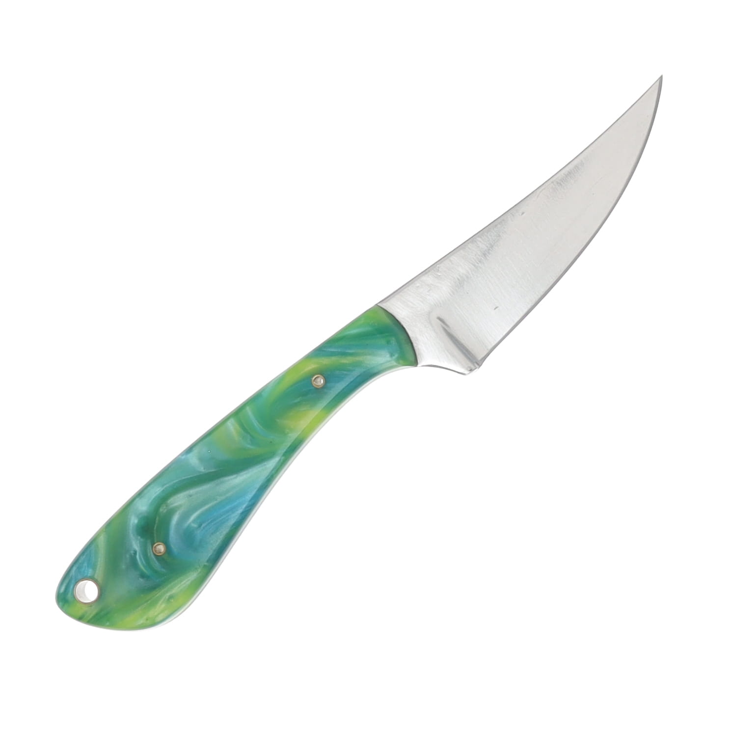 Herron Knives Fixed Blade Neck Knife L6 Carbon Steel/Green and Gold Mica Pearl Resin HK41 View 4
