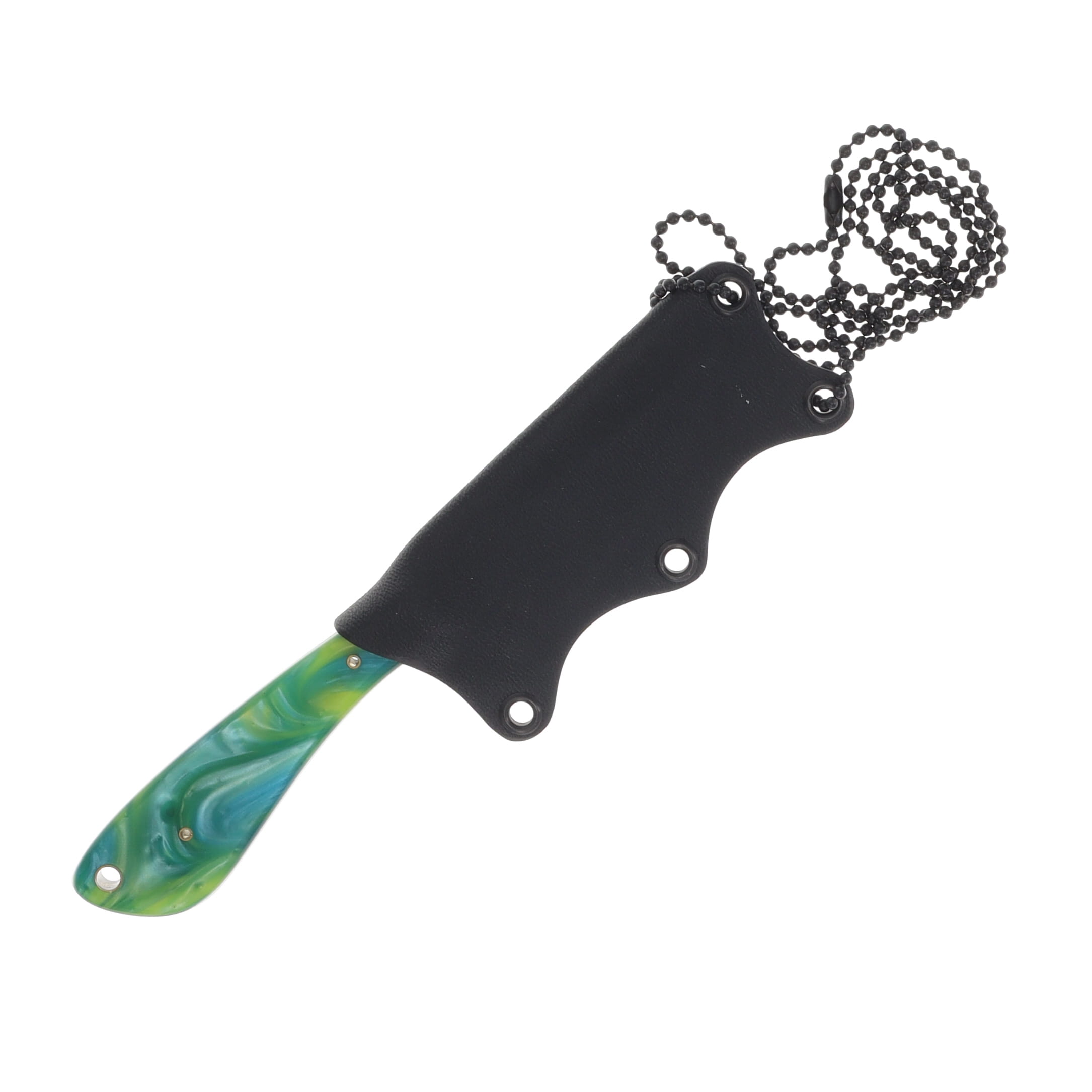 Herron Knives Fixed Blade Neck Knife L6 Carbon Steel/Green and Gold Mica Pearl Resin HK41 View 6