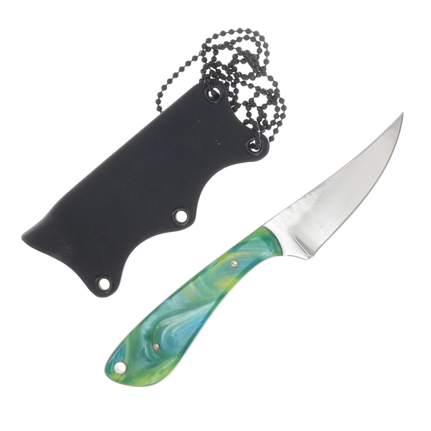 Herron Knives Fixed Blade Neck Knife L6 Carbon Steel/Green and Gold Mica Pearl Resin HK41 View 2