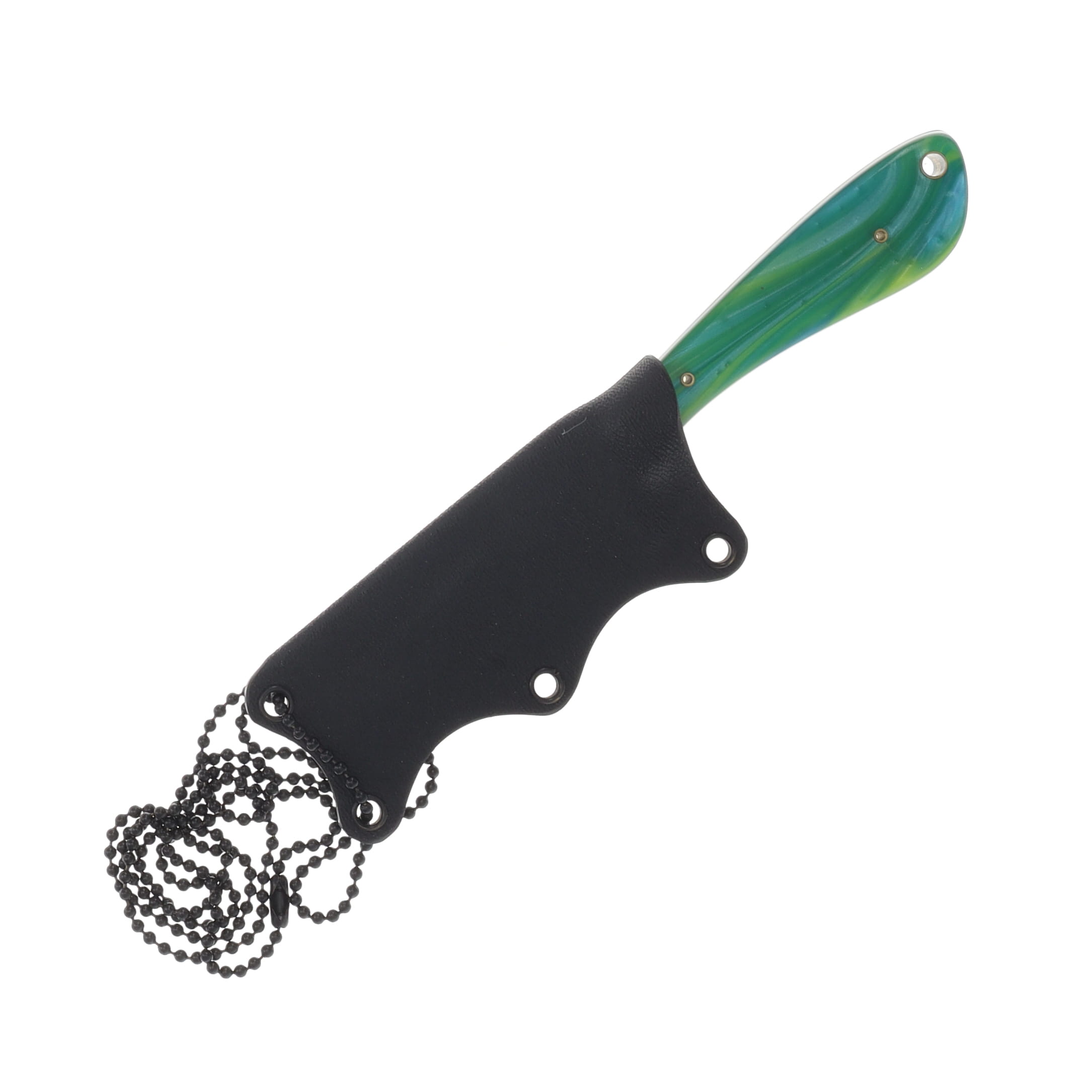 Herron Knives Fixed Blade Neck Knife L6 Carbon Steel/Green and Gold Mica Pearl Resin HK41 View 5