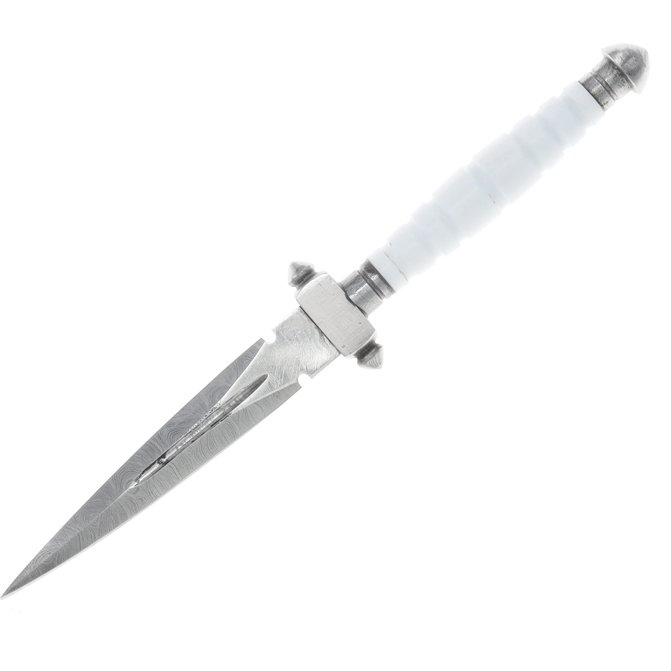 Hen & Rooster Dagger White Handle Fixed Blade Damascus Blade W/ Sheath HR1200w View 3
