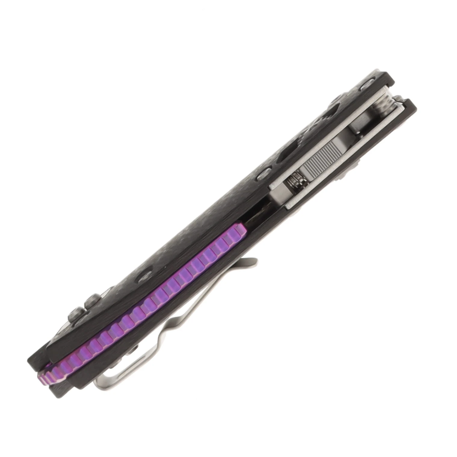 Marfione Select Stitch RAM-LOK Folding Knife Stonewash Slab Side Carbon Fiber with Purple Titanium Accents MT169RL10MS9 View 7