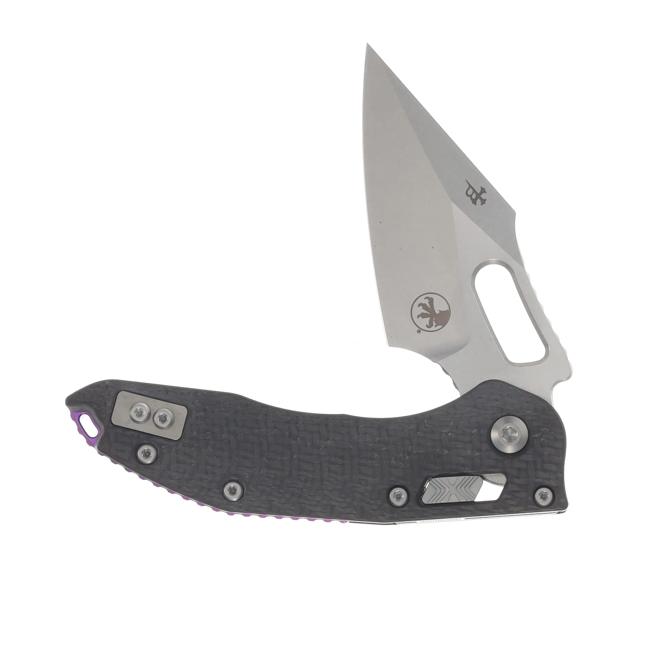 Marfione Select Stitch RAM-LOK Folding Knife Stonewash Slab Side Carbon Fiber with Purple Titanium Accents MT169RL10MS9 View 3