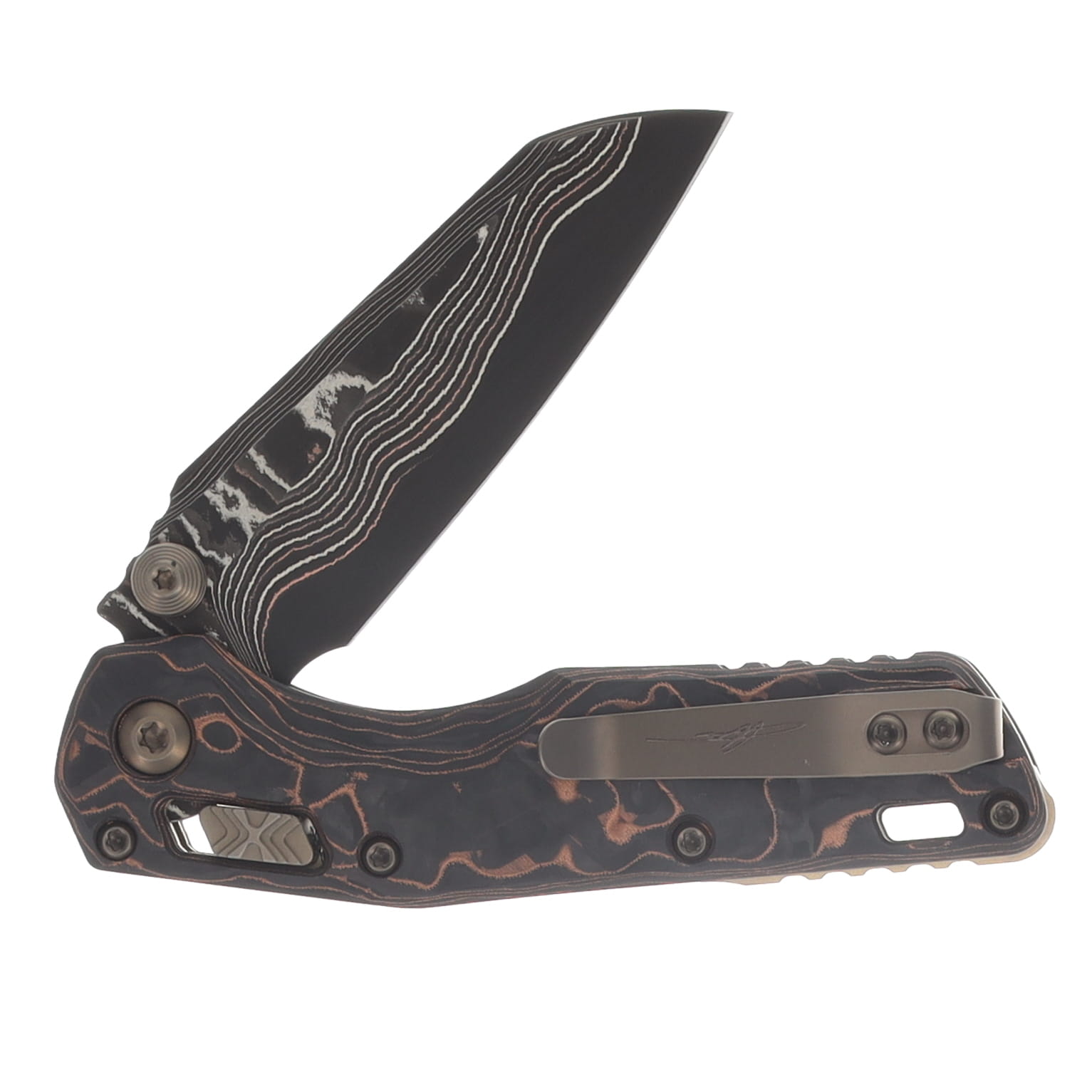 Marfione Select MSI Mini RAM-LOK Baker Forge Copper Mai Elite Damascus/Slab Side Livewire Carbon Fiber with Bronze Titanium Accents 210M-16MS1 View 4