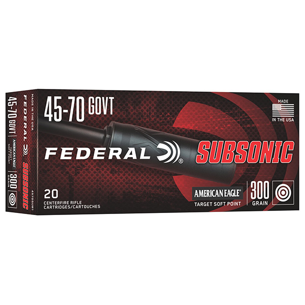 Federal Subsonic 45-70 Rifle Ammunition 20 Rounds Brass Centerfire Government 300 Grain Target SP 4570SUB1 View 1