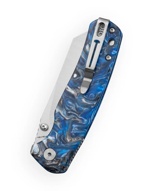 Bestechman Cicada's Wing TL Top Liner Lock Folder Satin Blue Resin BMK-24-R-2 View 3