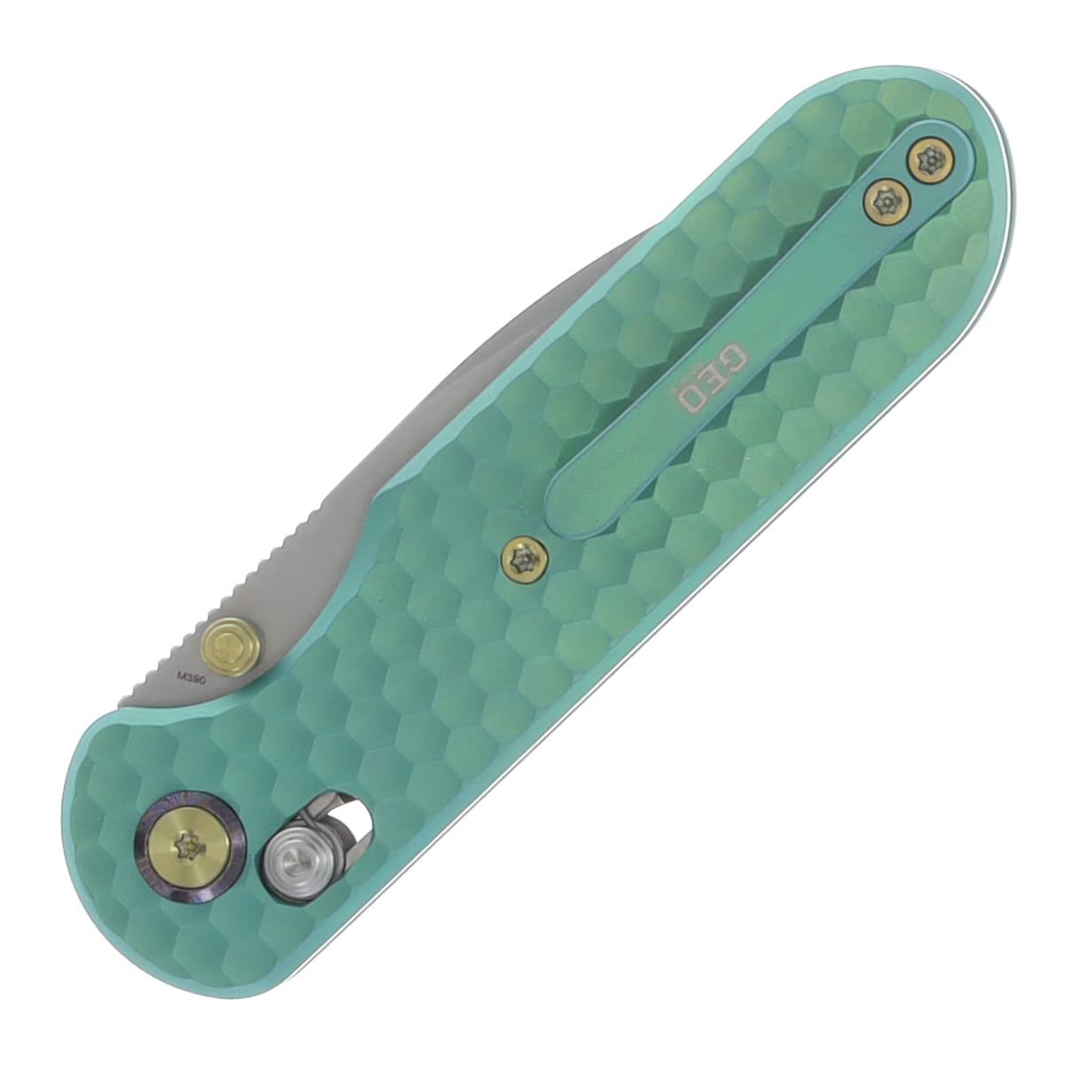 GEO Knife Ethereal Cutter Folding Knife SW M390 Blade SW Green Titanium Handle GEO2402H View 6