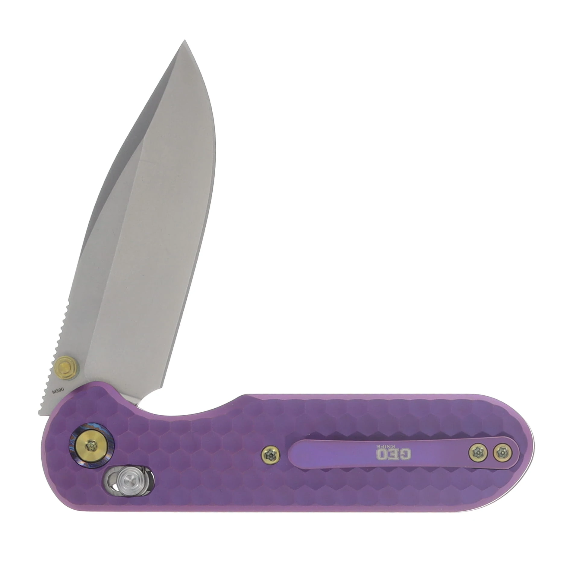 GEO Knife Ethereal Cutter Folding Knife SW M390 Blade SW Purple Titanium Handle GEO2402I View 4
