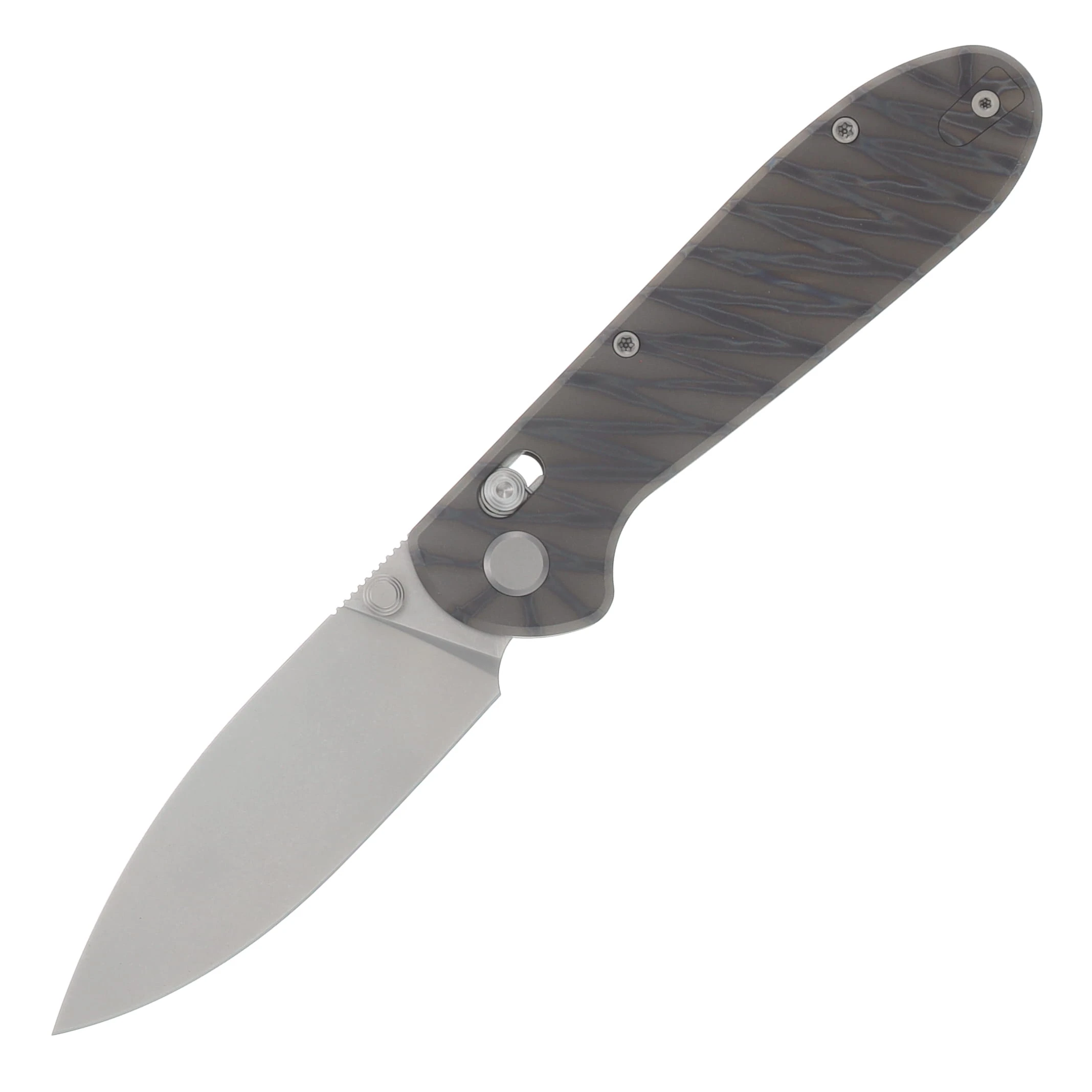 GEO Knife Frost Crossbar Folding Knife SW M390 Blade Tiger Stripe Pattern Flamed TI Handle GEO2501C View 1