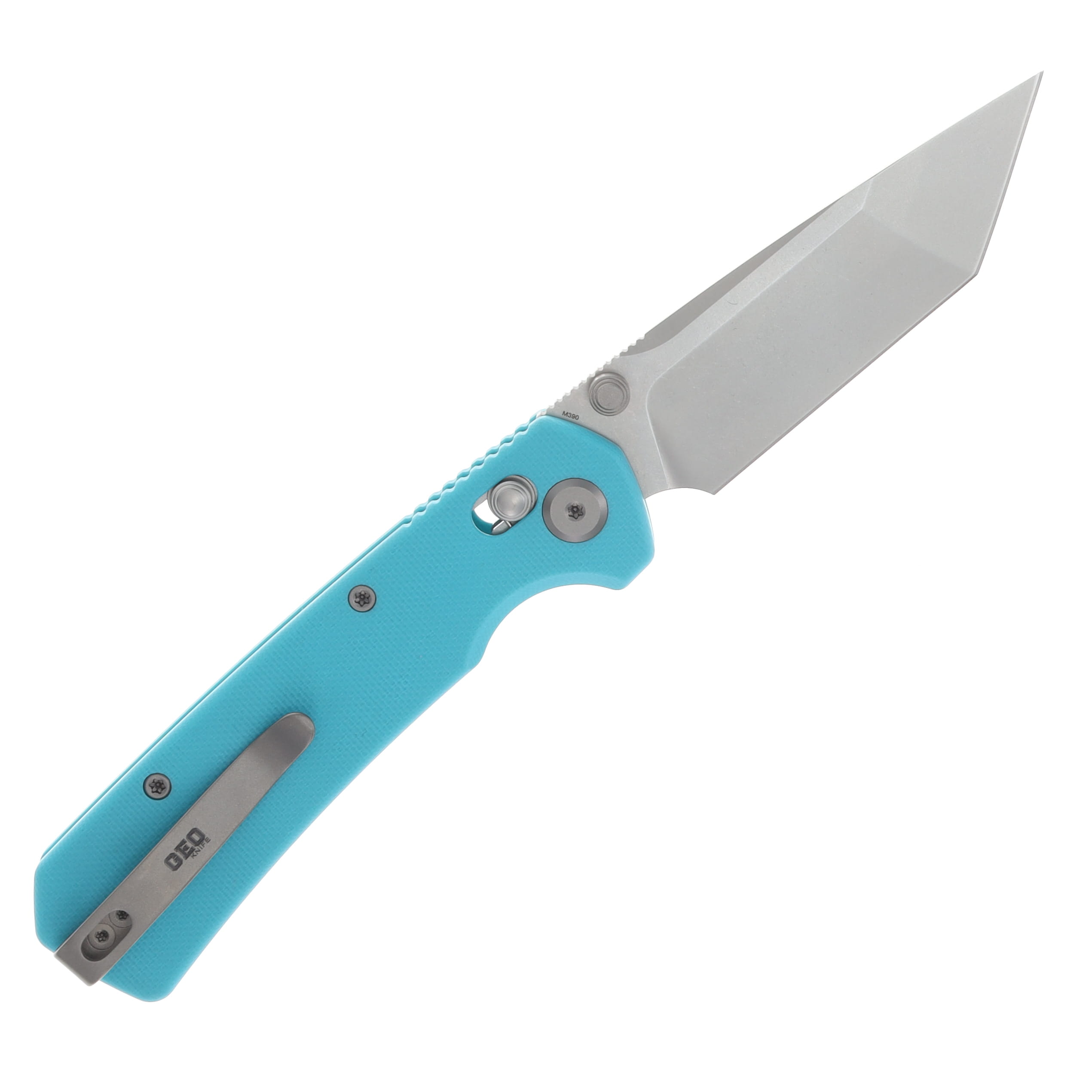 GEO Knife Blaze Crossbar Lock Folding Knife SW M390 Blade Tiffany Blue G10 Handle GEO2503E View 2