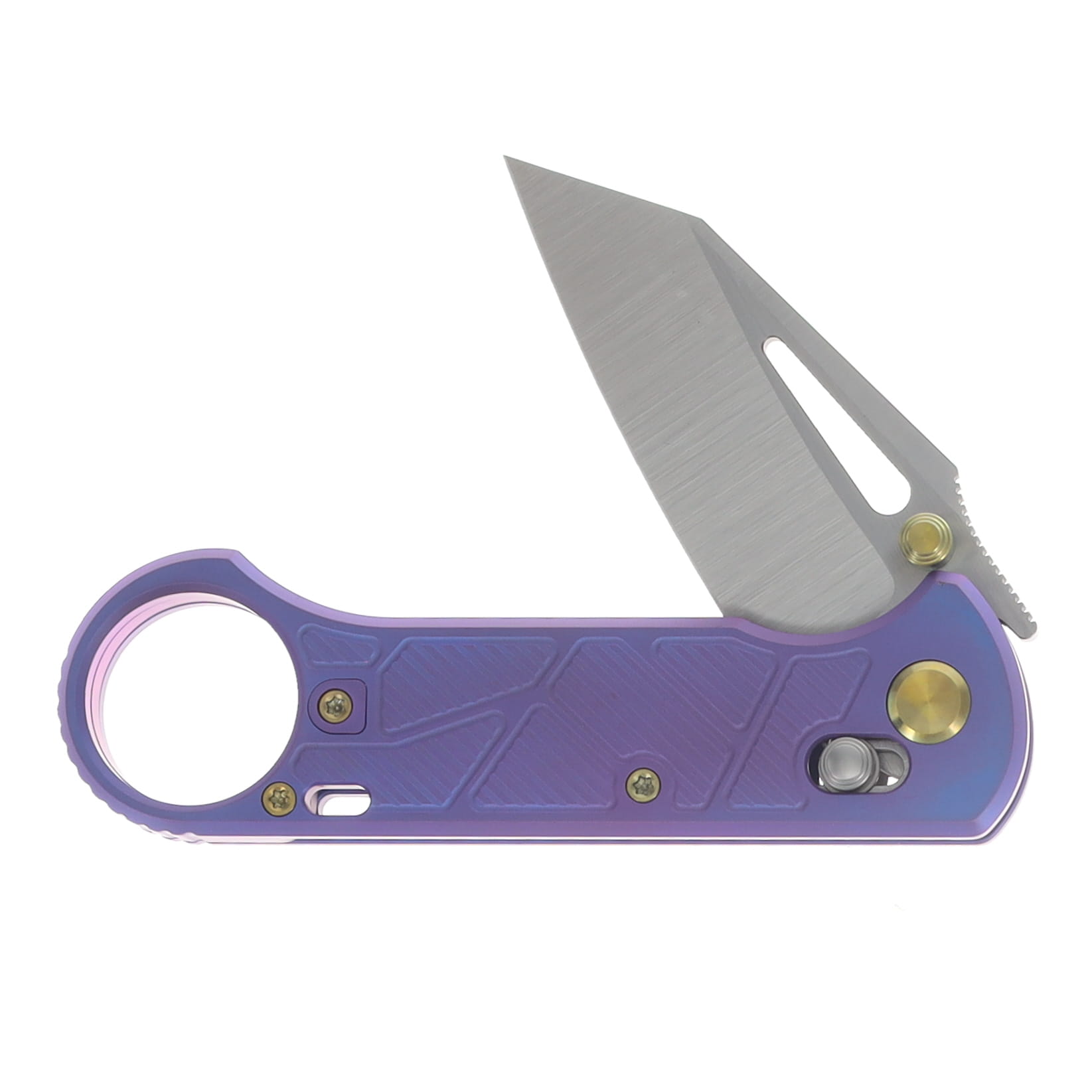 GEO Knife Aska Fabian Hobbelen Folder Hand-Rubbed Satin SW M390 - Purple Blue Titanium GEO2511D View 3