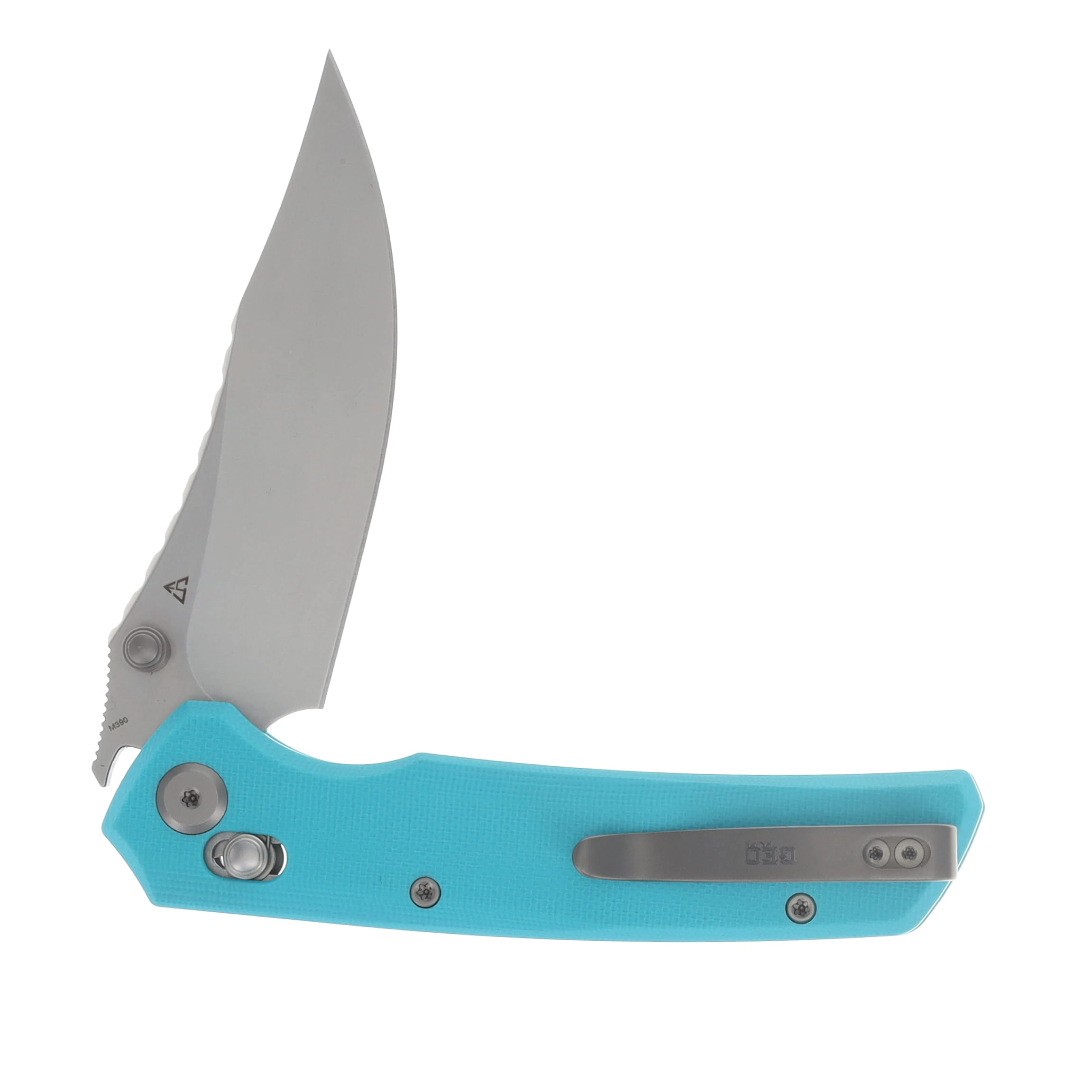 GEO Knife Cirex Fabian Hobbelen Folder Stonewash M390 Blade Tiffany Blue G10 Handle GEO2601B View 3