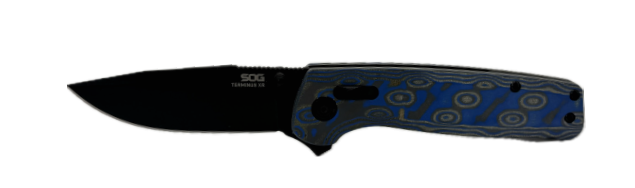 SOG Knives Terminus XR Black Blue Vortex Pattern Black Titanium Nitride Cyro D2 SOG-TM1053-CP View 1
