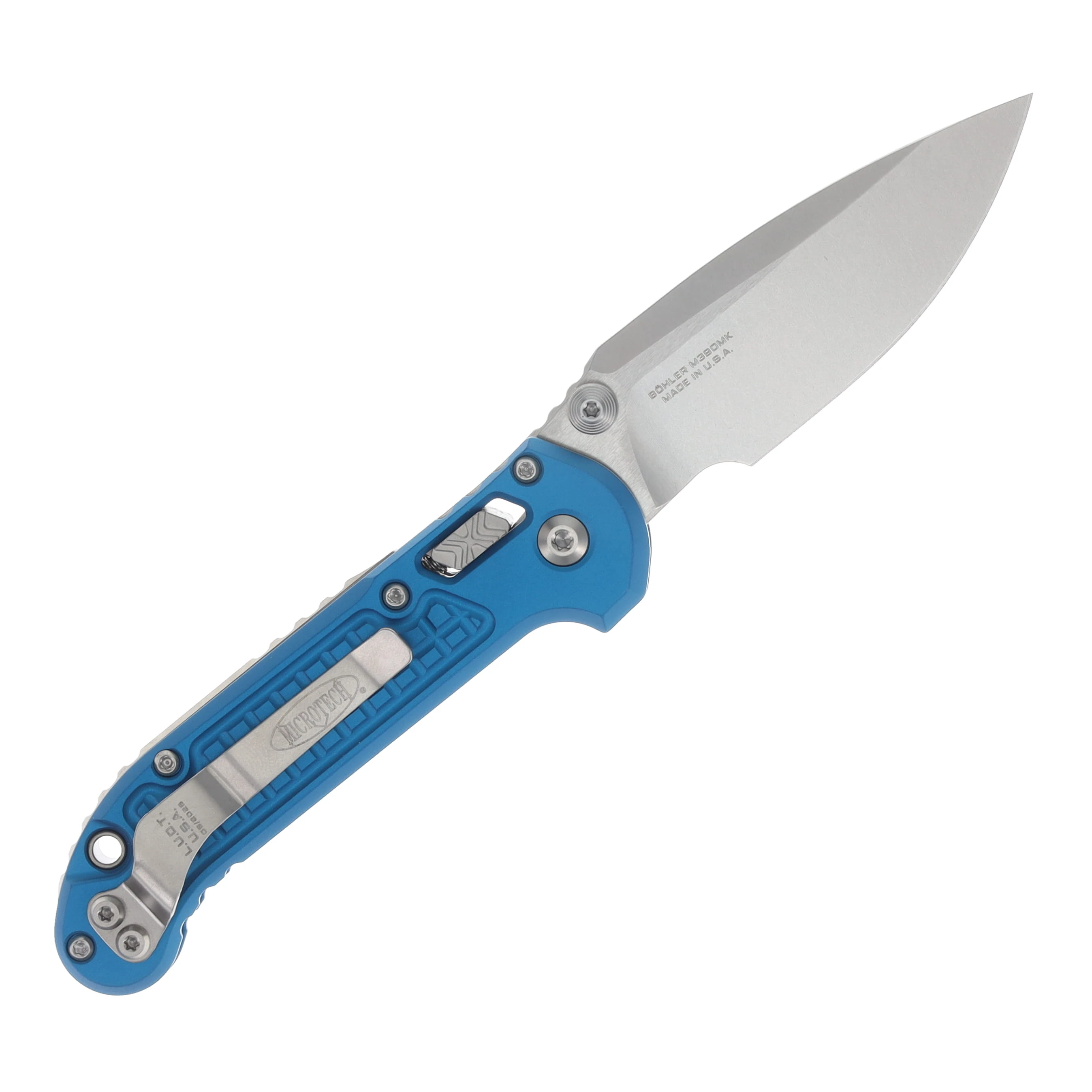 Microtech LUDT RAM-LOK Folding Knife Stonewash S/E Blue Frag MT1135RL10FRBL View 2