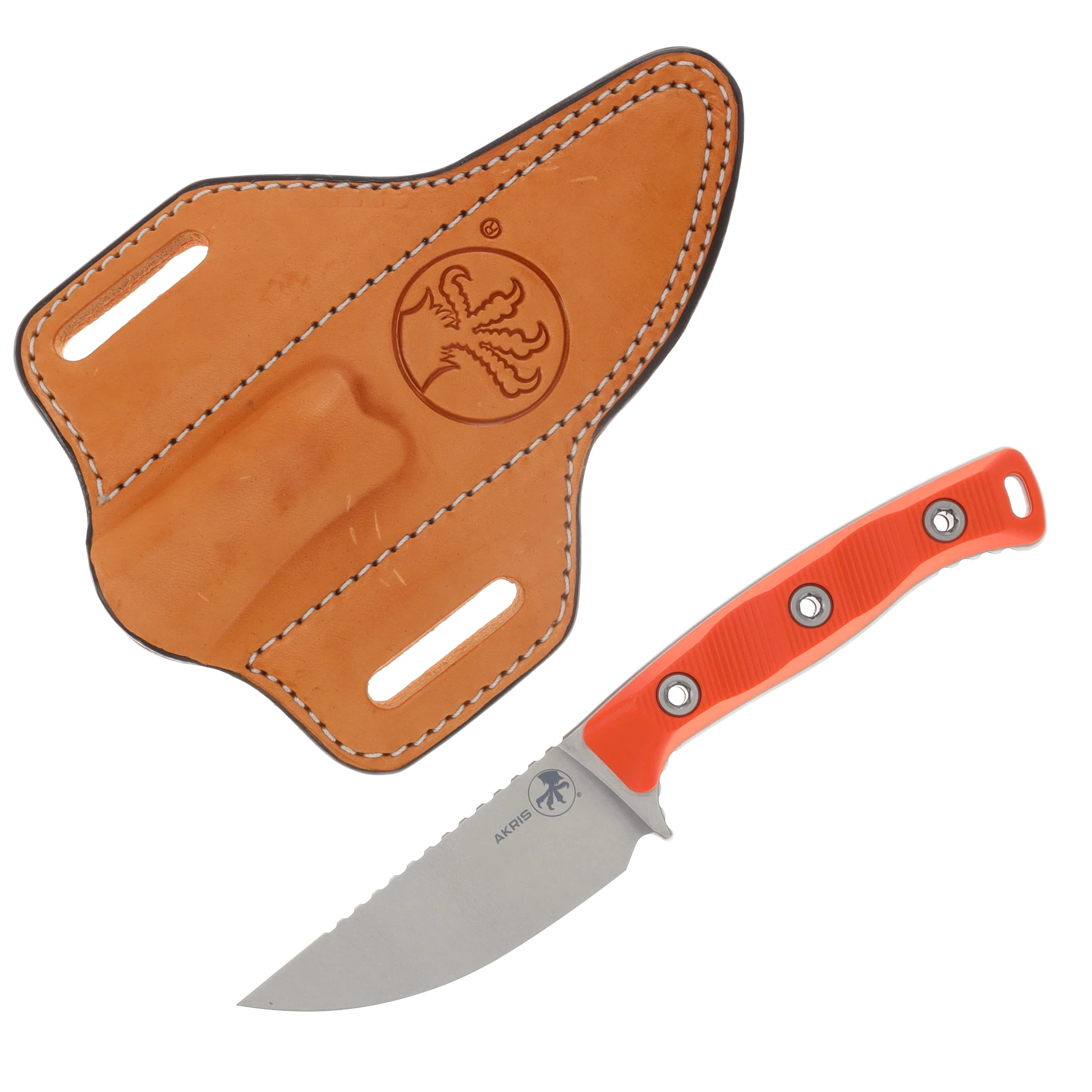 Microtech Akris Fixed Blade Stonewash S/E Ember G-10 with Leather Sheath MT9510EM4 View 1