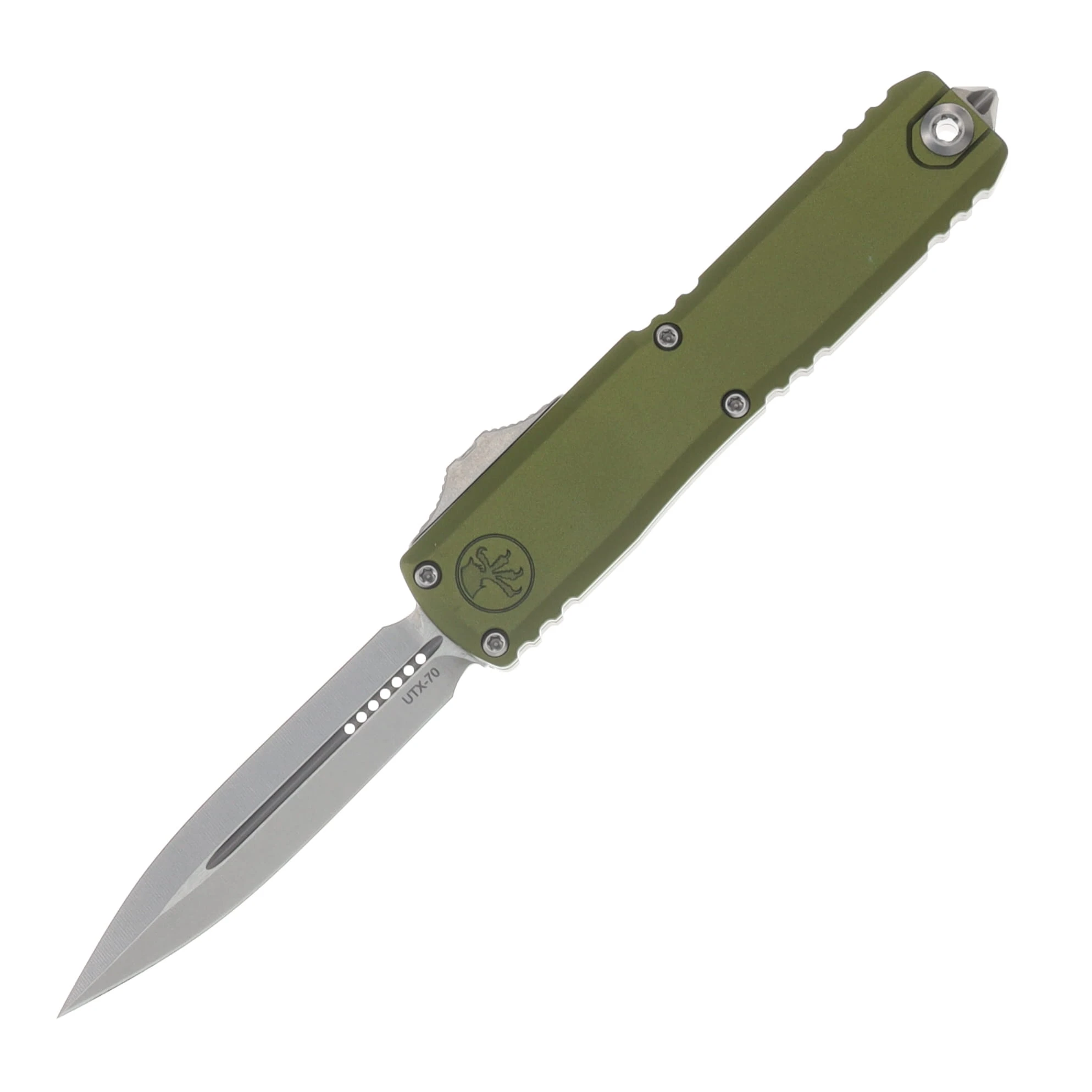 Microtech UTX-70 OTF Gen IV Automatic Knife Stonewash D/E OD Green AUMT1147410OD View 1