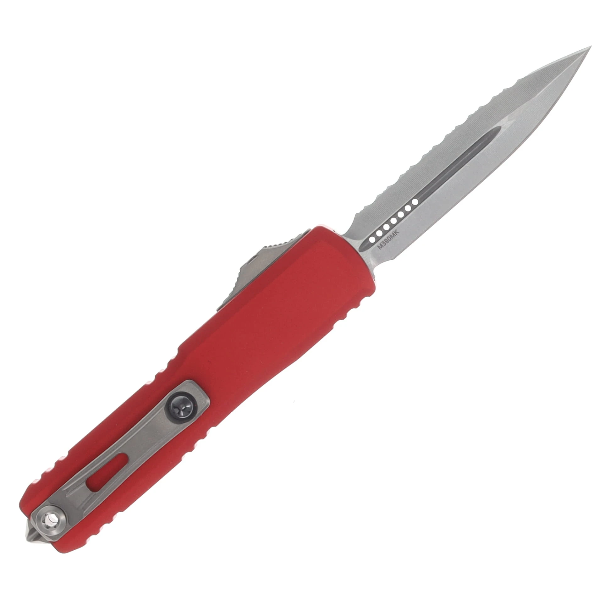 Microtech UTX-70 Gen IV OTF Automatic Knife Serrated Stonewash D/E Red AUMT1147412RD View 2