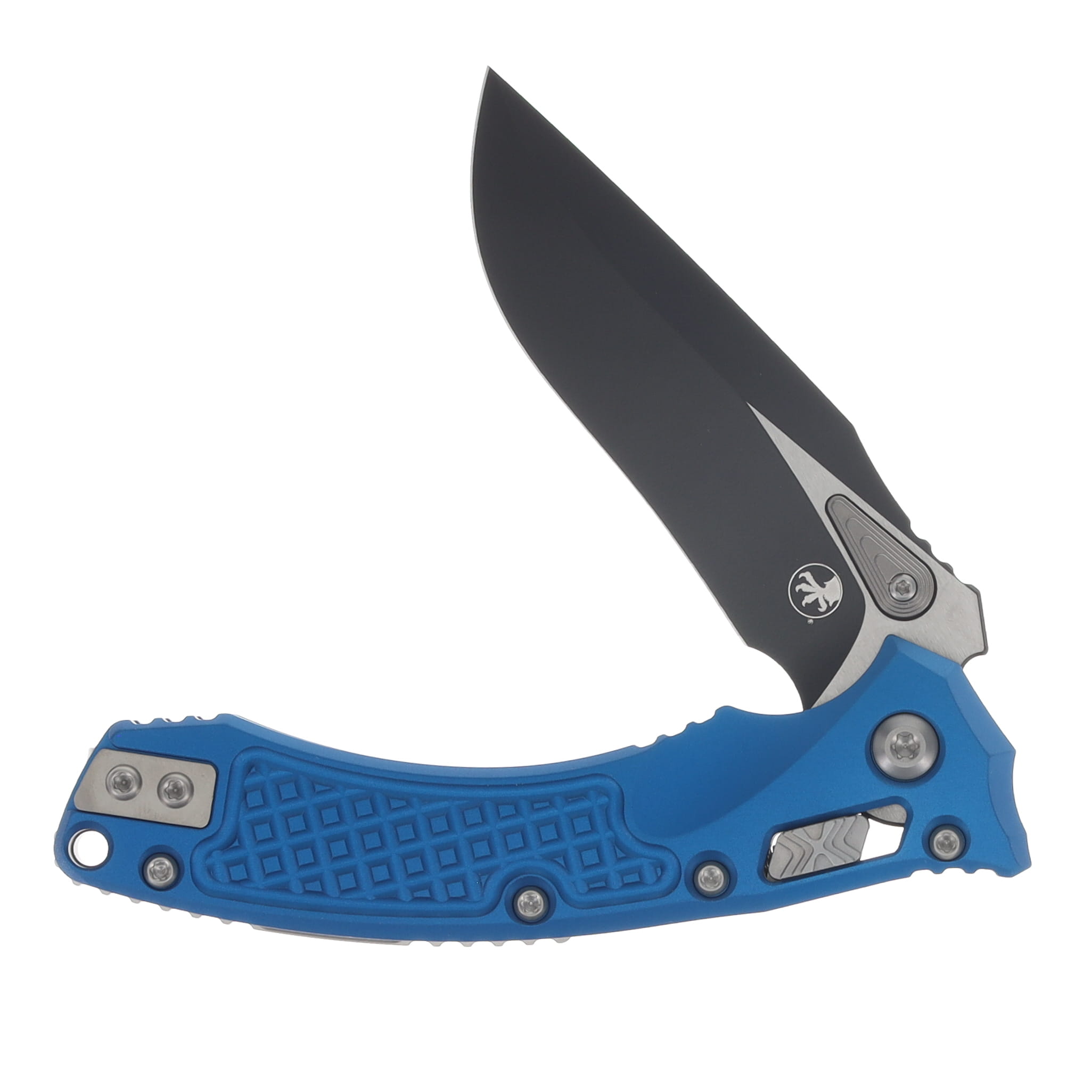 Microtech Amphibian Mini RAM-LOK Folding Knife Black S/E Frag Blue MT137MRL1FRBL View 3