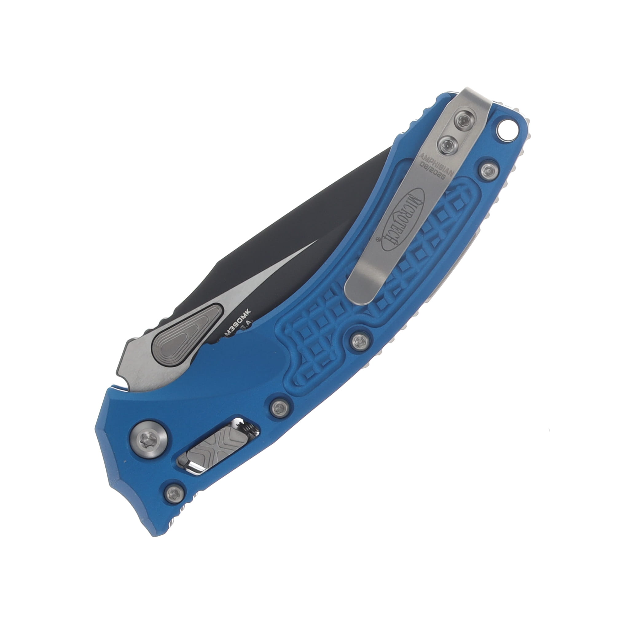 Microtech Amphibian Mini RAM-LOK Folding Knife Black S/E Frag Blue MT137MRL1FRBL View 6