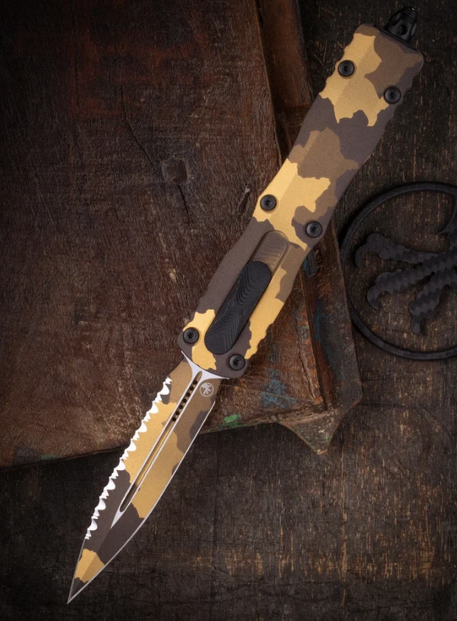 Microtech Dirac OTF Automatic Knife Gold Camo Serrated D/E AUMT2253GCSZ4 View 9