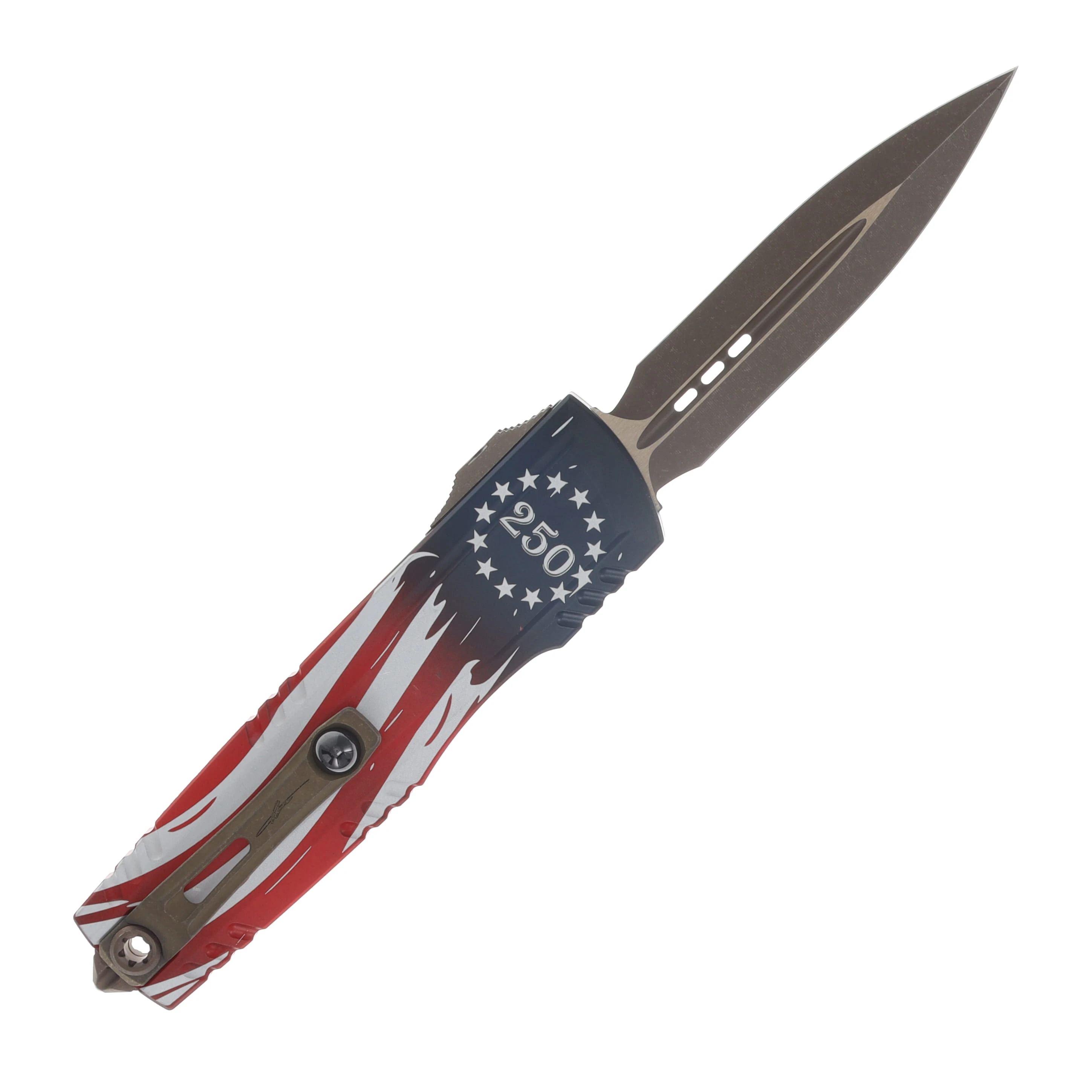Microtech Luminary ZBP Signature Series OTF Automatic 250th Anniversary July 4th Bronze Apocalyptic S/E AUMT127013APS4J250X View 2