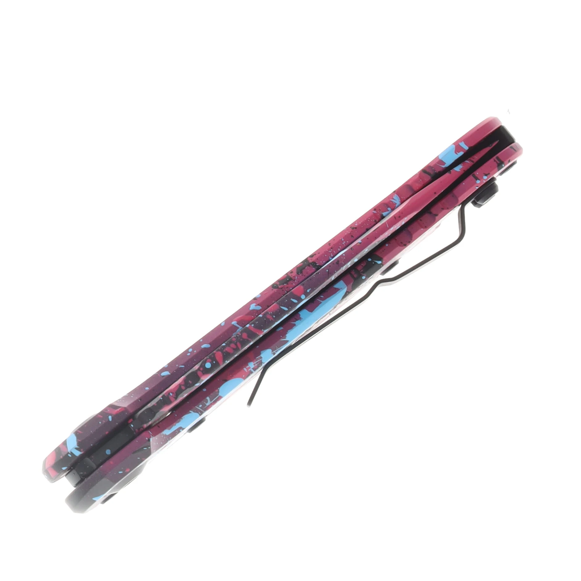 Microtech LUDT Gen III Signature Series Automatic Knife T/E Pink Blue and Black Splatter AUMT1136S1BKPKLBSPLS View 6