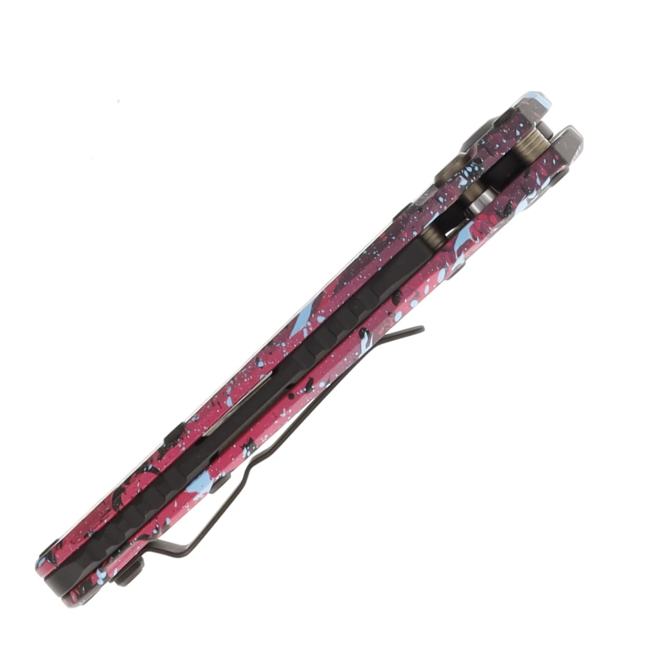 Microtech LUDT Gen III Signature Series Automatic Knife T/E Pink Blue and Black Splatter AUMT1136S1BKPKLBSPLS View 5