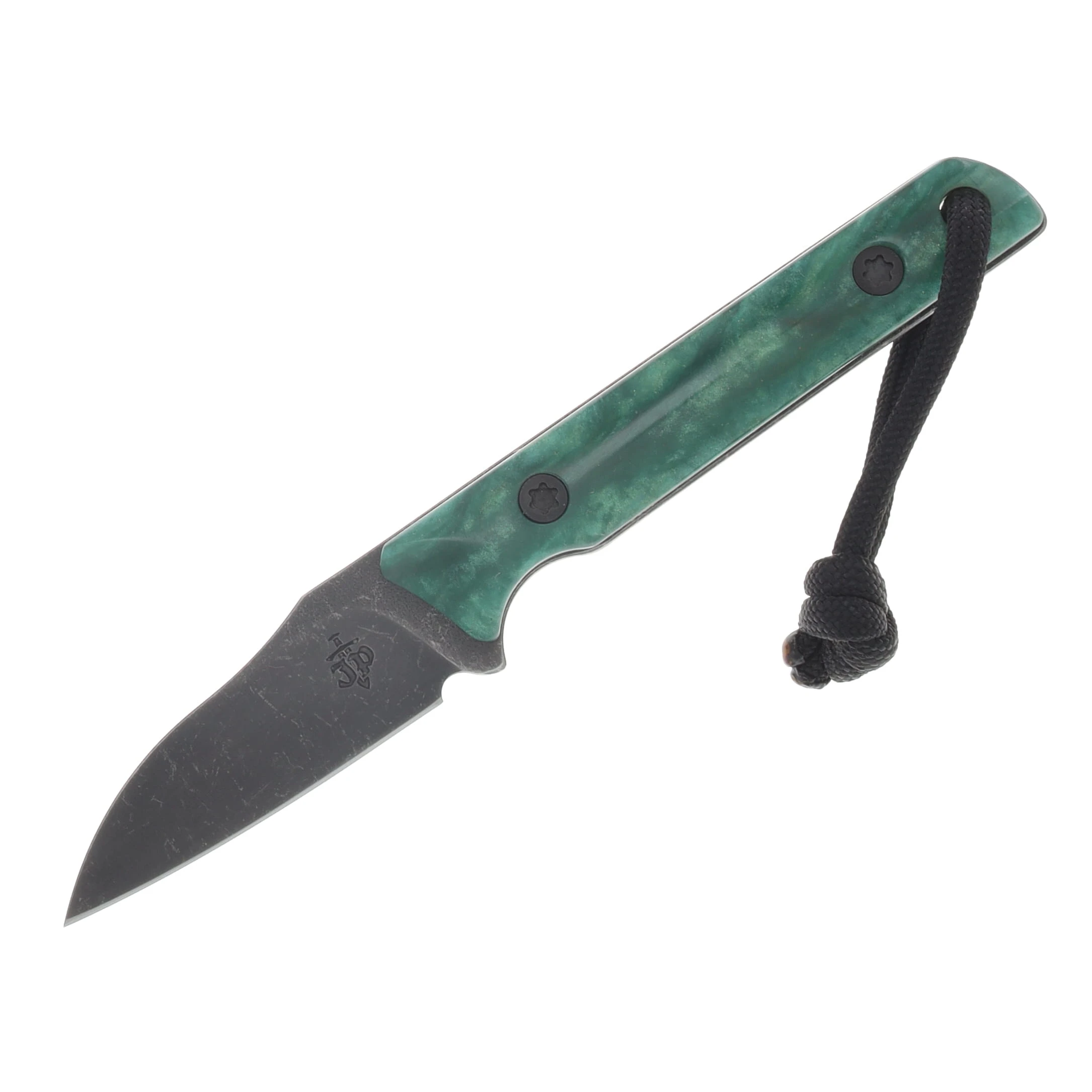 JP Bladesmithing WharnFang, EDC Aeb-L Steel, Emerald Poured Resin Scales JPBWFEPR View 3