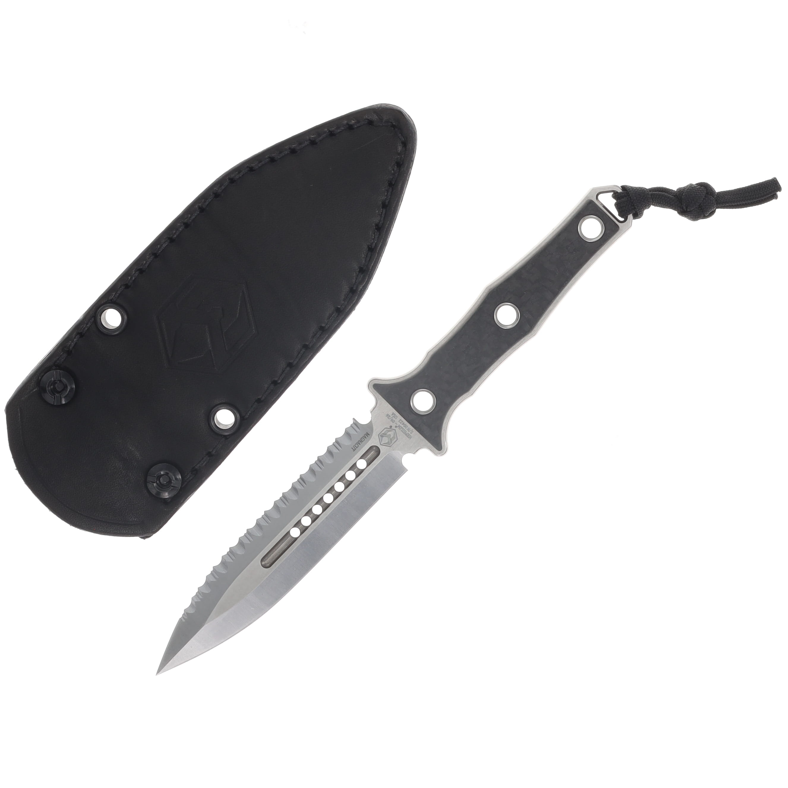 Heretic Knives Mini Nephilim Fixed Blade Knife Serrated Stonewash Magnacut/Carbon Fiber H069-2C-CF View 1