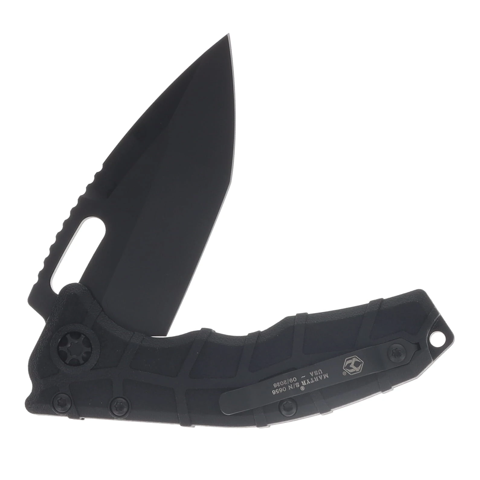 Heretic Martyr Button Lock Folding Knife Blackout Cerakote Magnacut Tanto/Polymer H057-4A-T View 4