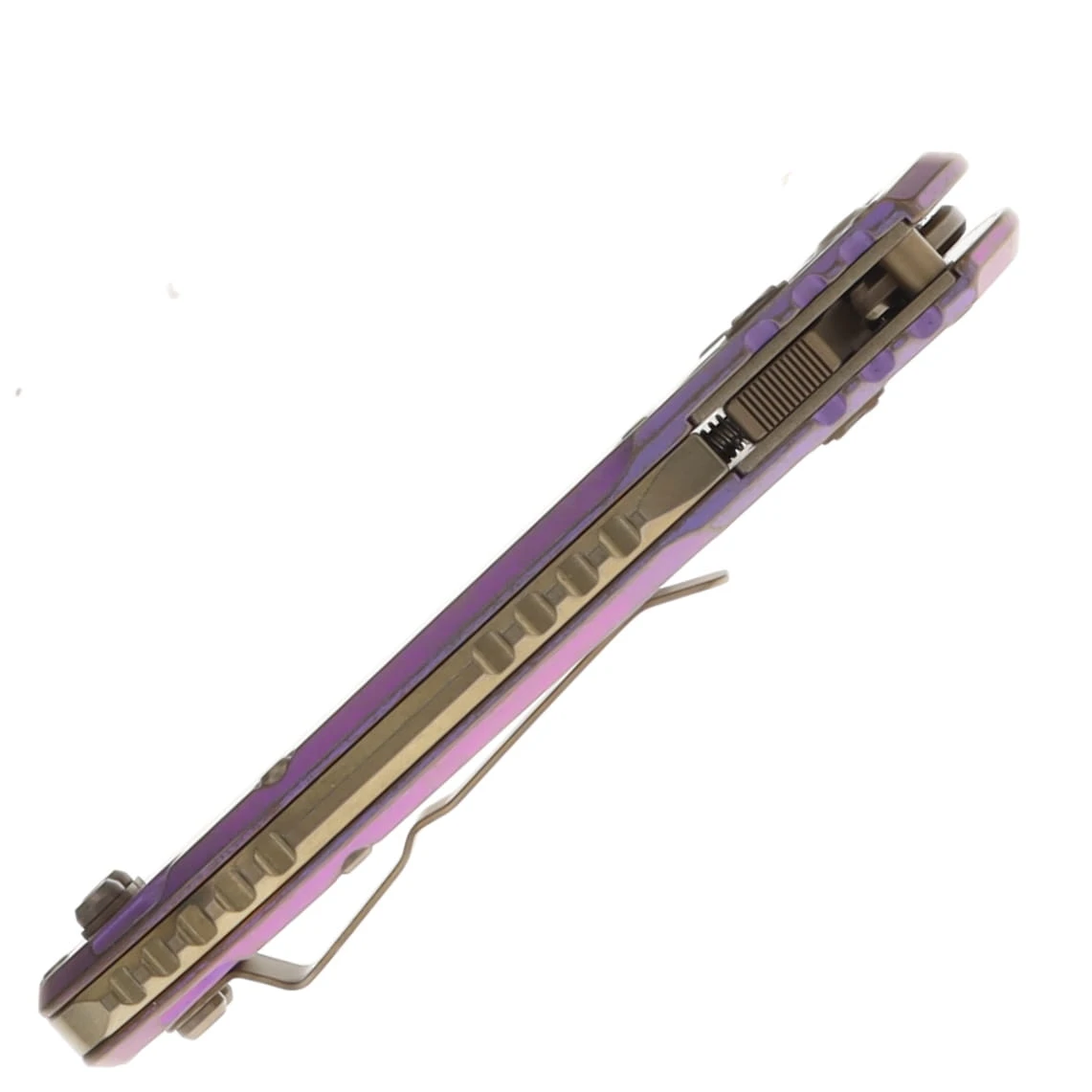 Microtech L.U.D.T. Marfione Select RAM-LOK Clip Point Bronze SW - Royal Purple Slab Side TI W/Bronze TI Accent MT1135RLS13MS3 View 7