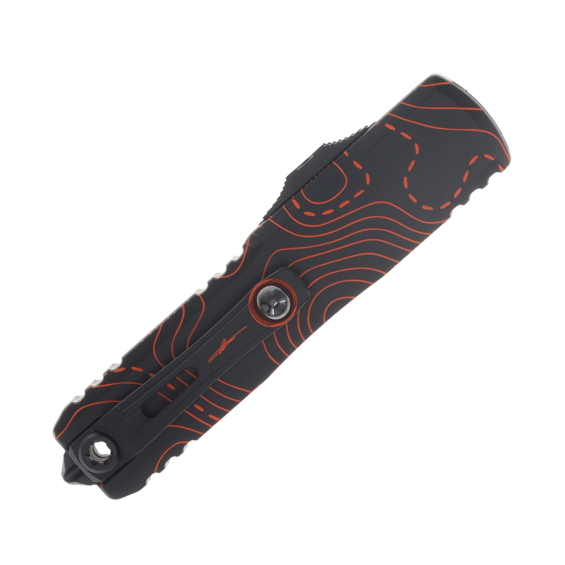 Microtech UTX-85 OTF Auto S/E GEN IV Signature Series Topographic Black/Orange Camo Standard AUMT123141TPBKORCS View 4