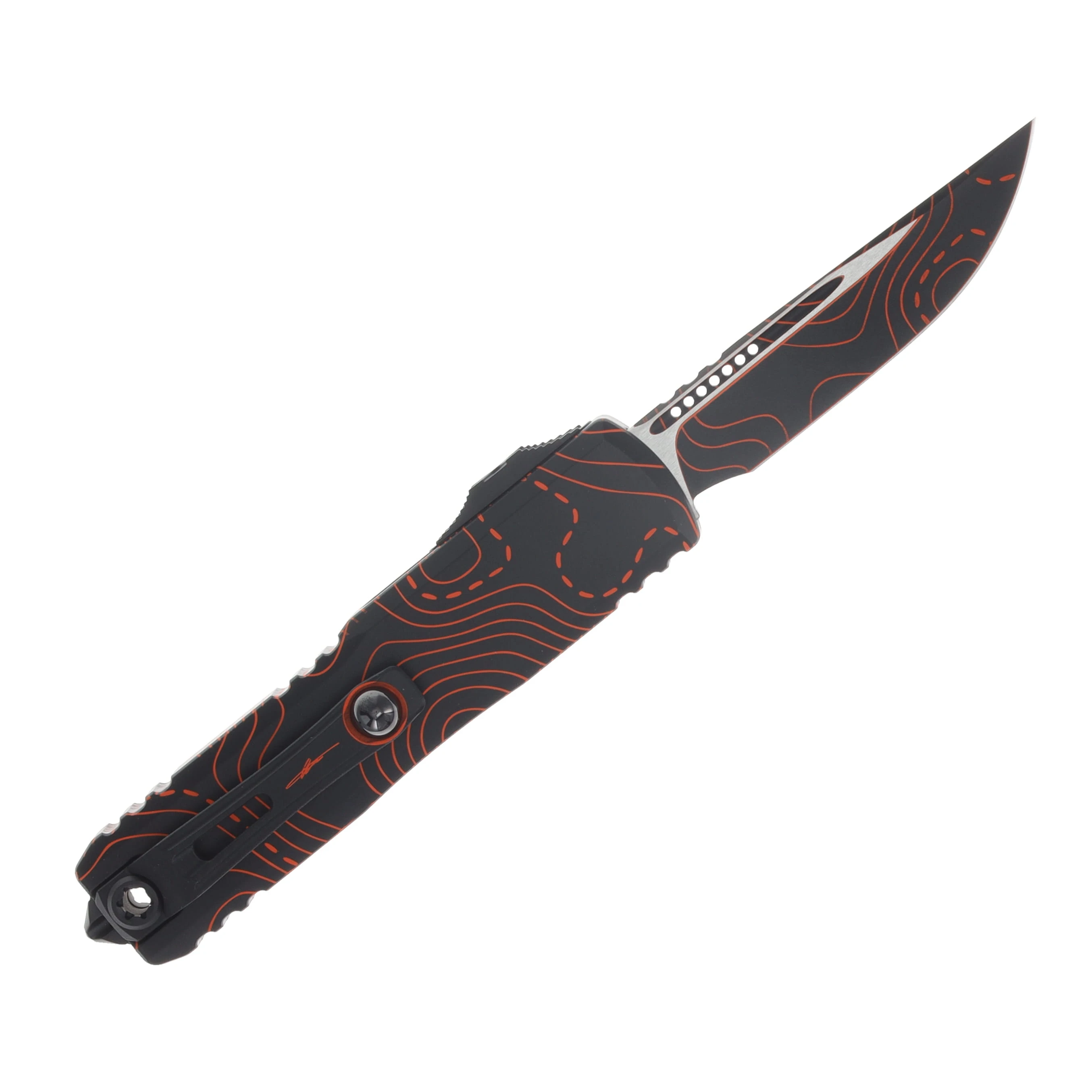 Microtech UTX-85 OTF Auto S/E GEN IV Signature Series Topographic Black/Orange Camo Standard AUMT123141TPBKORCS View 2