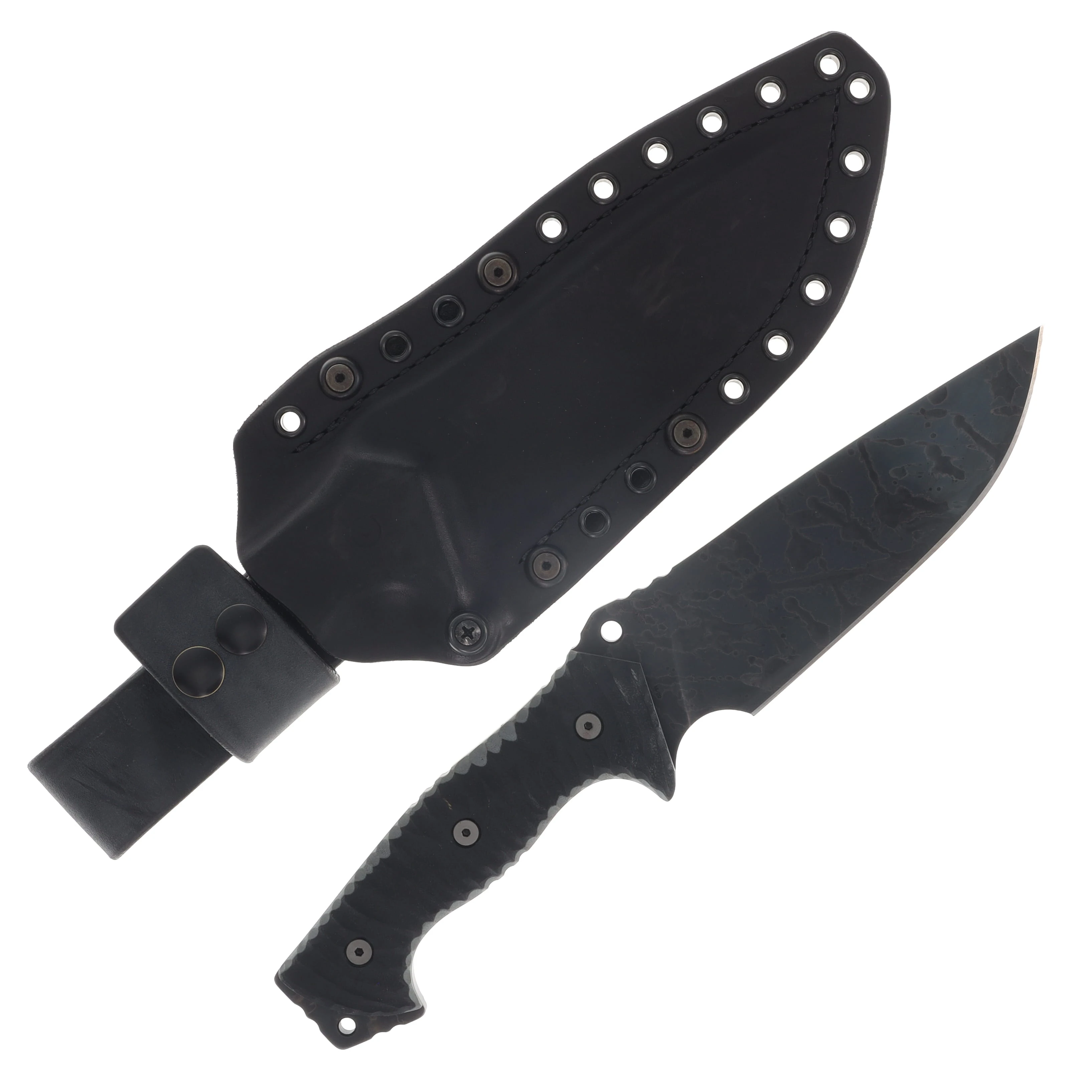 Miller Bros M-29 Fixed Blade Black and Gray Handle Splatter Etch Black Sheath M-29BKGYHBKSSPL View 1