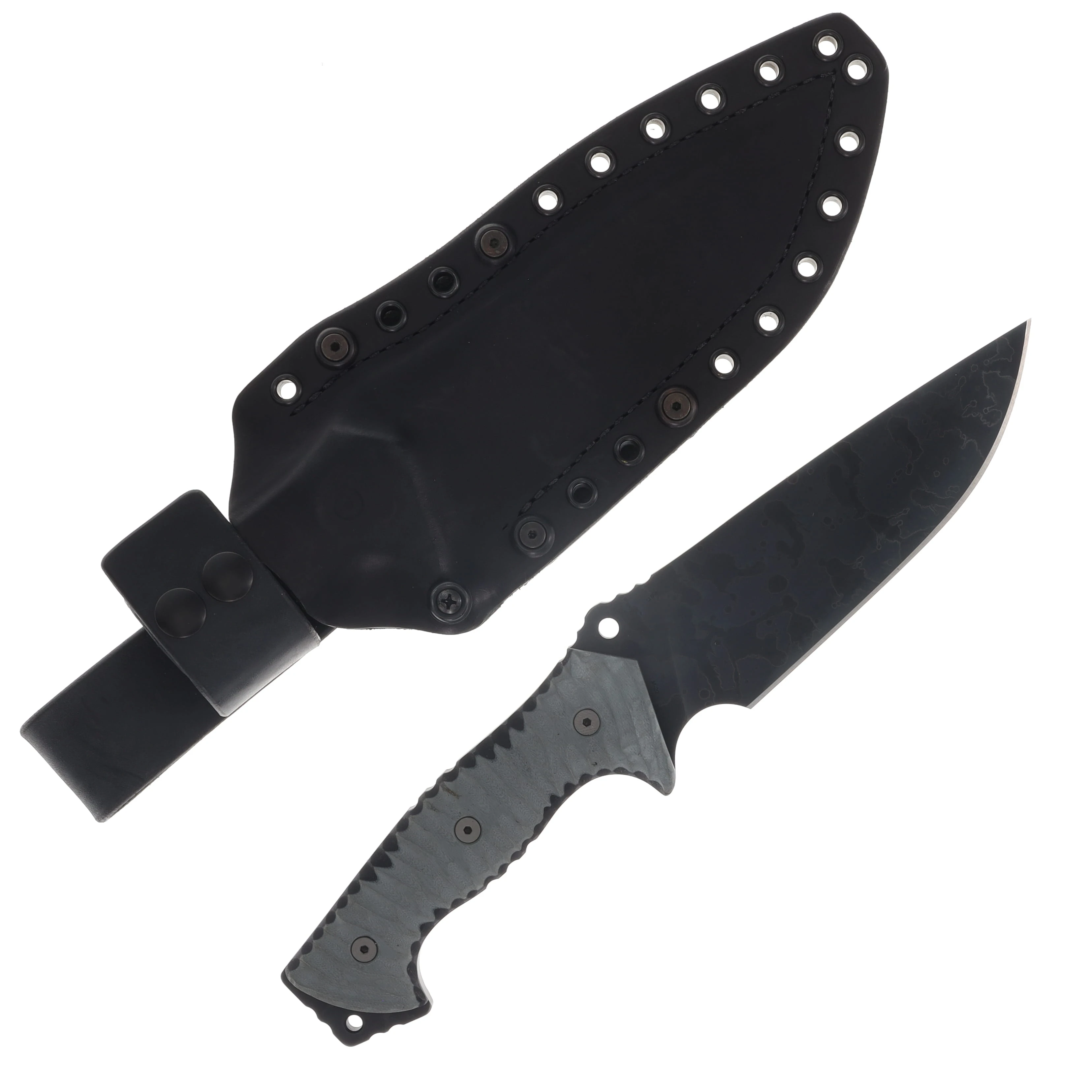 Miller Bros M-29 Fixed Blade Gray and Black Handle Splatter Etch Black Sheath M-29GYBKHBKSSPL View 1