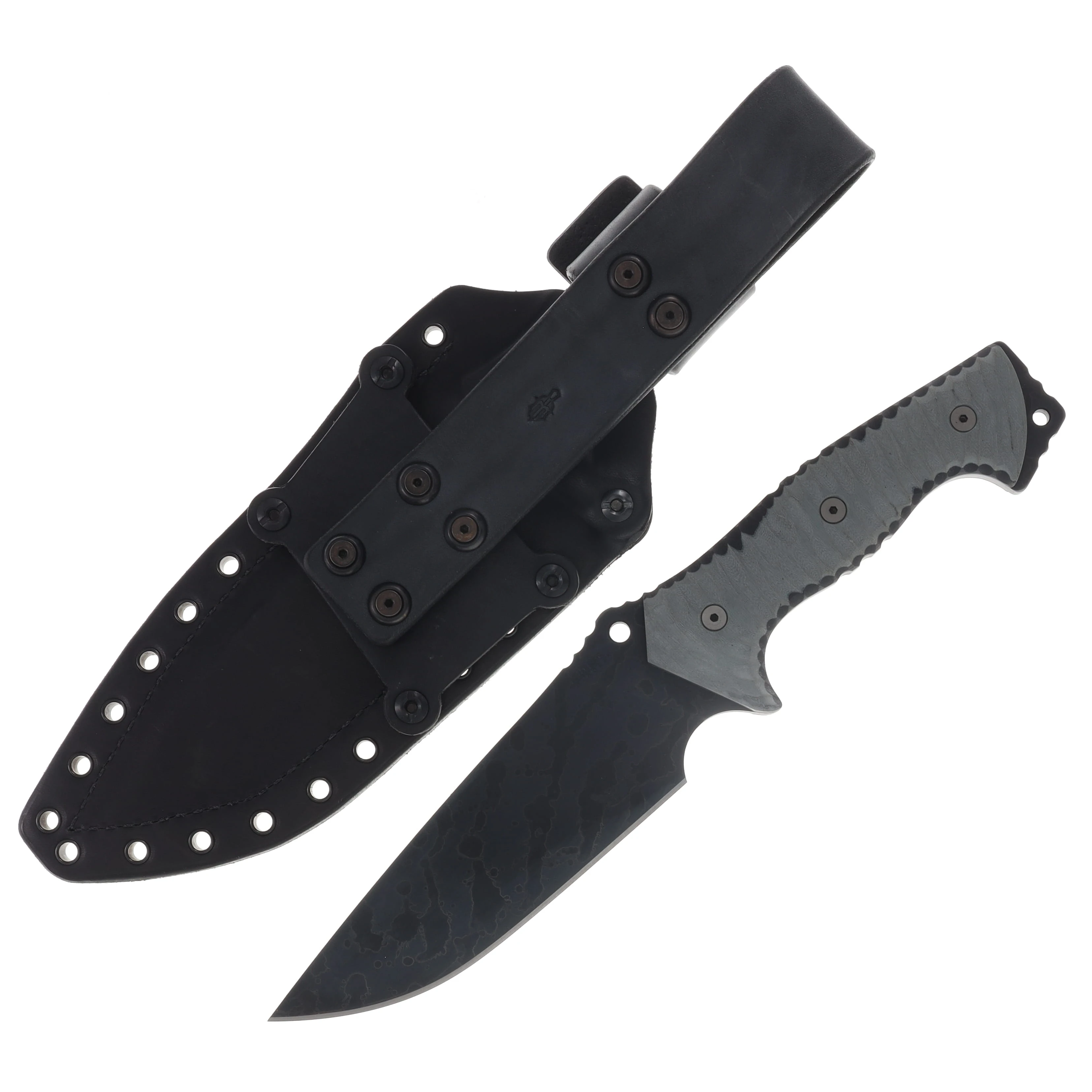 Miller Bros M-29 Fixed Blade Gray and Black Handle Splatter Etch Black Sheath M-29GYBKHBKSSPL View 2