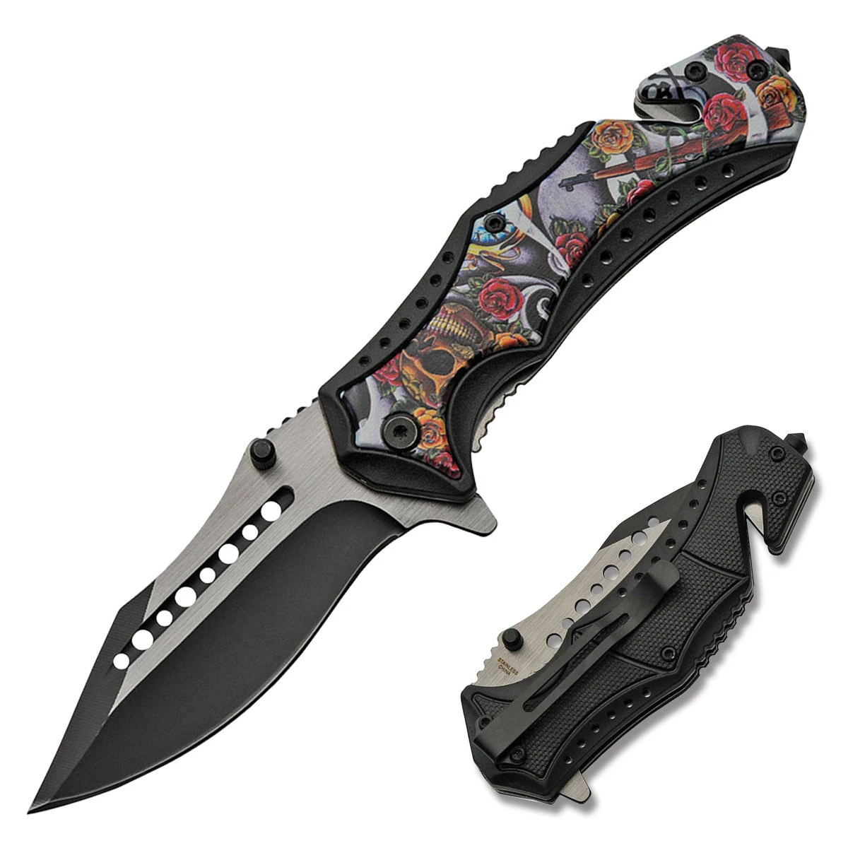 Szco Sugar Skull Rescue Folding Knife 300473 View 1