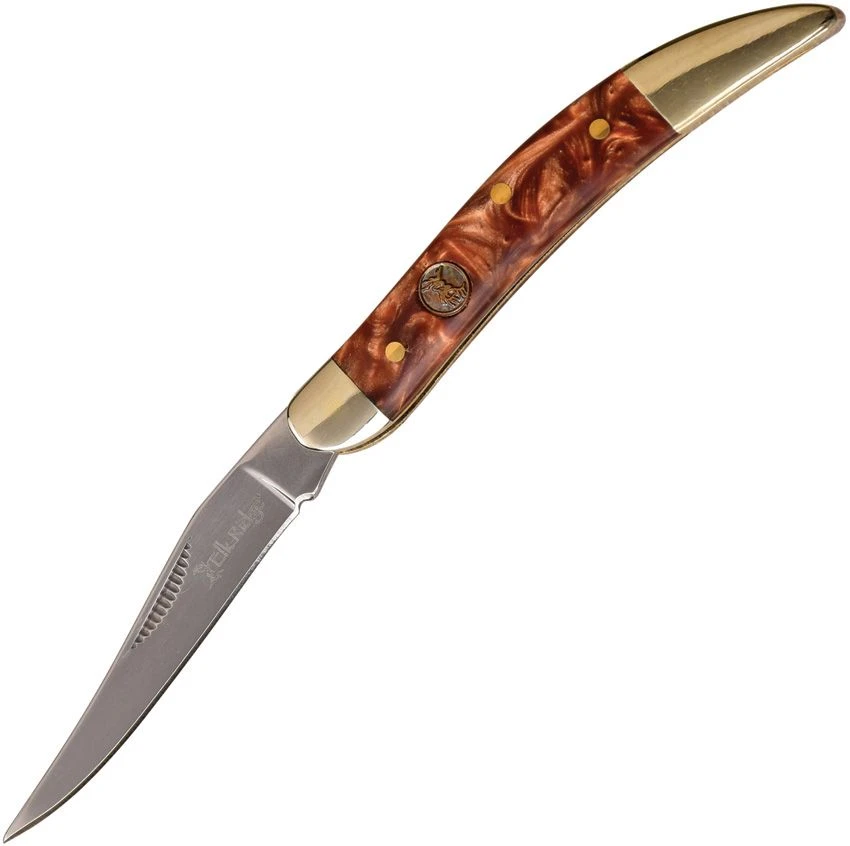 Elk Ridge Toothpick Folding Knife Brown Resin 2.12in Satin 3CR13 Clip Point DBER952BR View 1