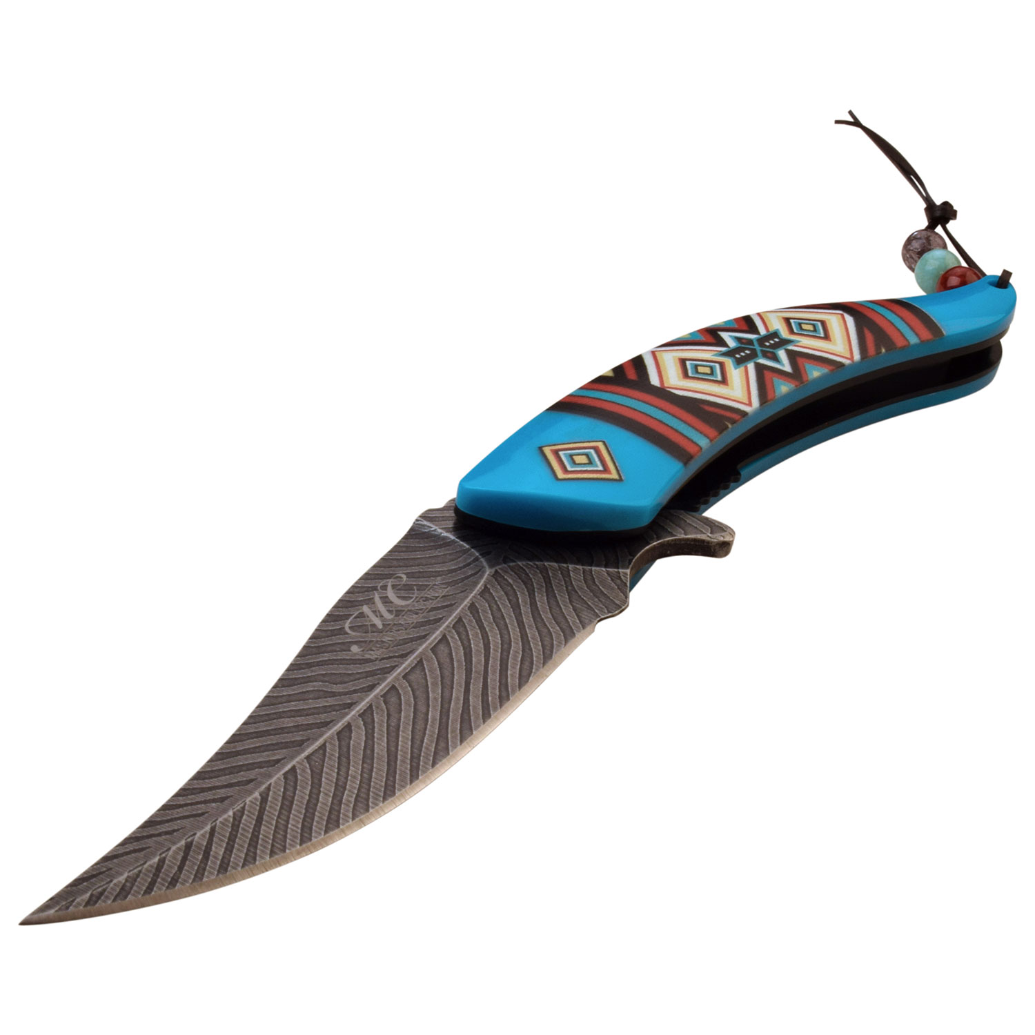 Masters Collection Assisted Knife Tribal Blue 3.5in Etched Persian MCA023BL View 3